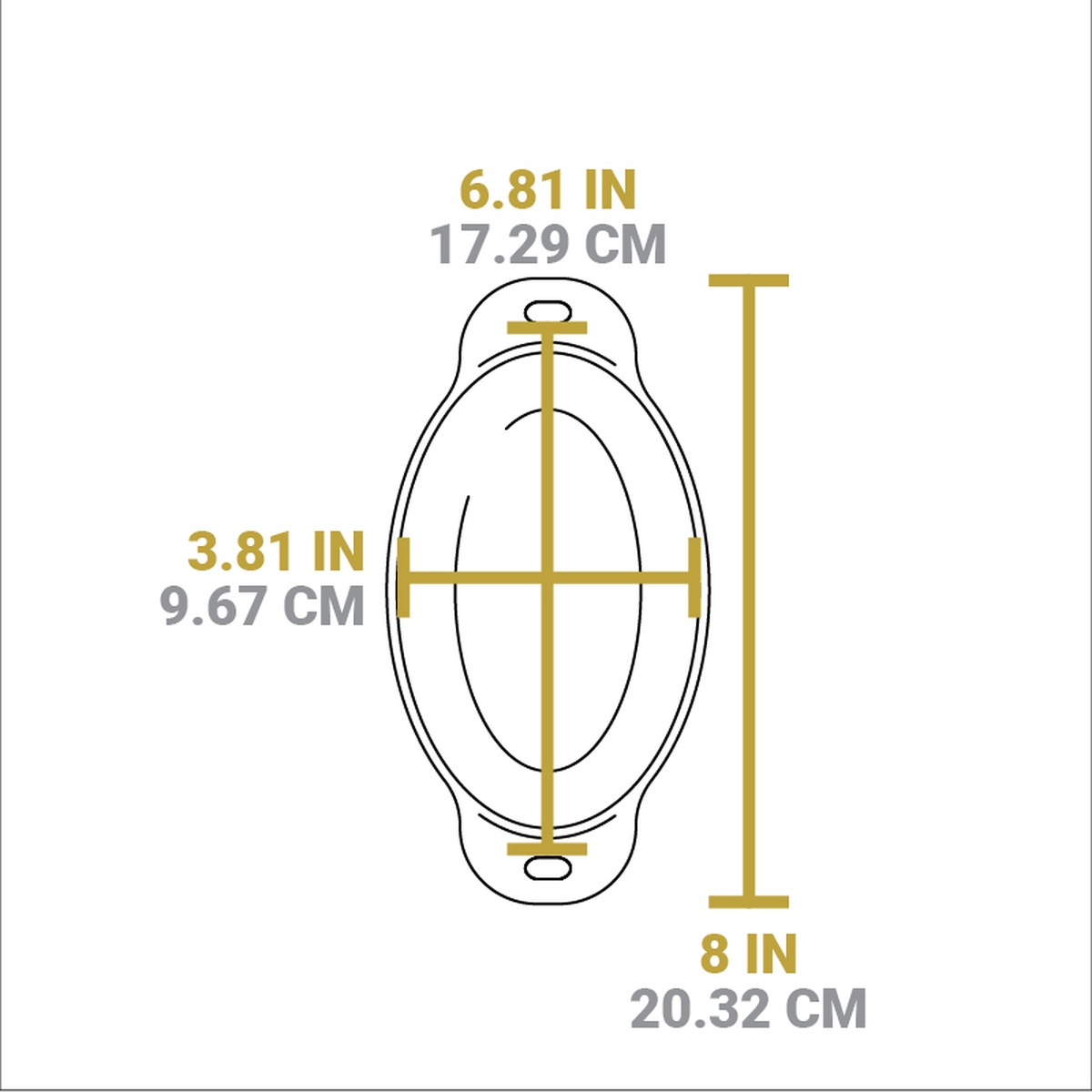 Dimensions of the Lodge Oval Mini Server showing 8 inch length