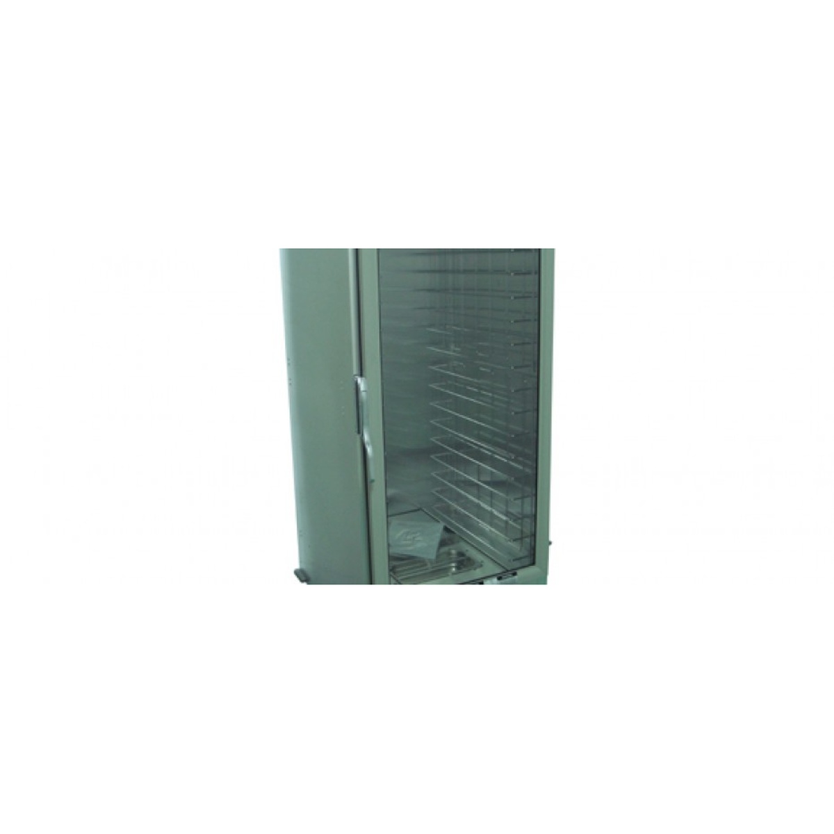 Cozoc HPC7011-C9F9 full height non-insulated mobile heated proofer cabinet with clear polycarbonate door and visible internal rack system