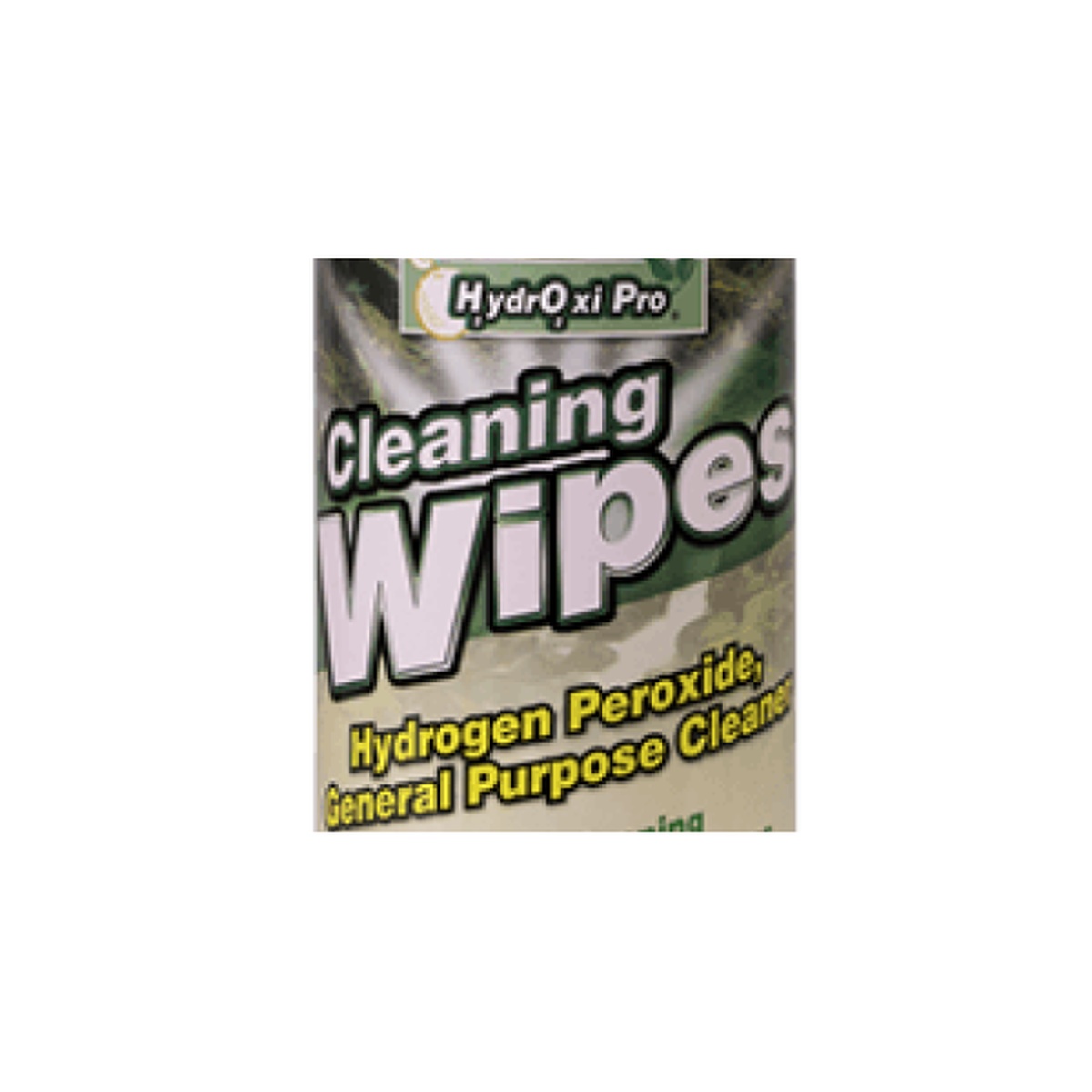 Close-up of Core HydrOxi Pro Cleaning Wipes canister label showing Hydrogen Peroxide General Purpose Cleaner branding