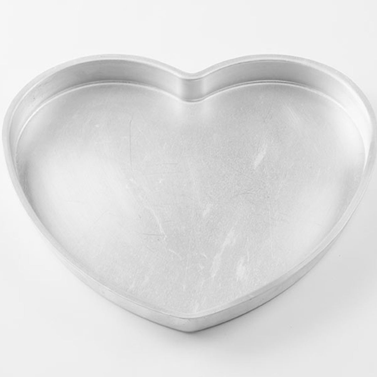 American Metalcraft HPP16 heart-shaped aluminum pizza pan, empty, viewed from above