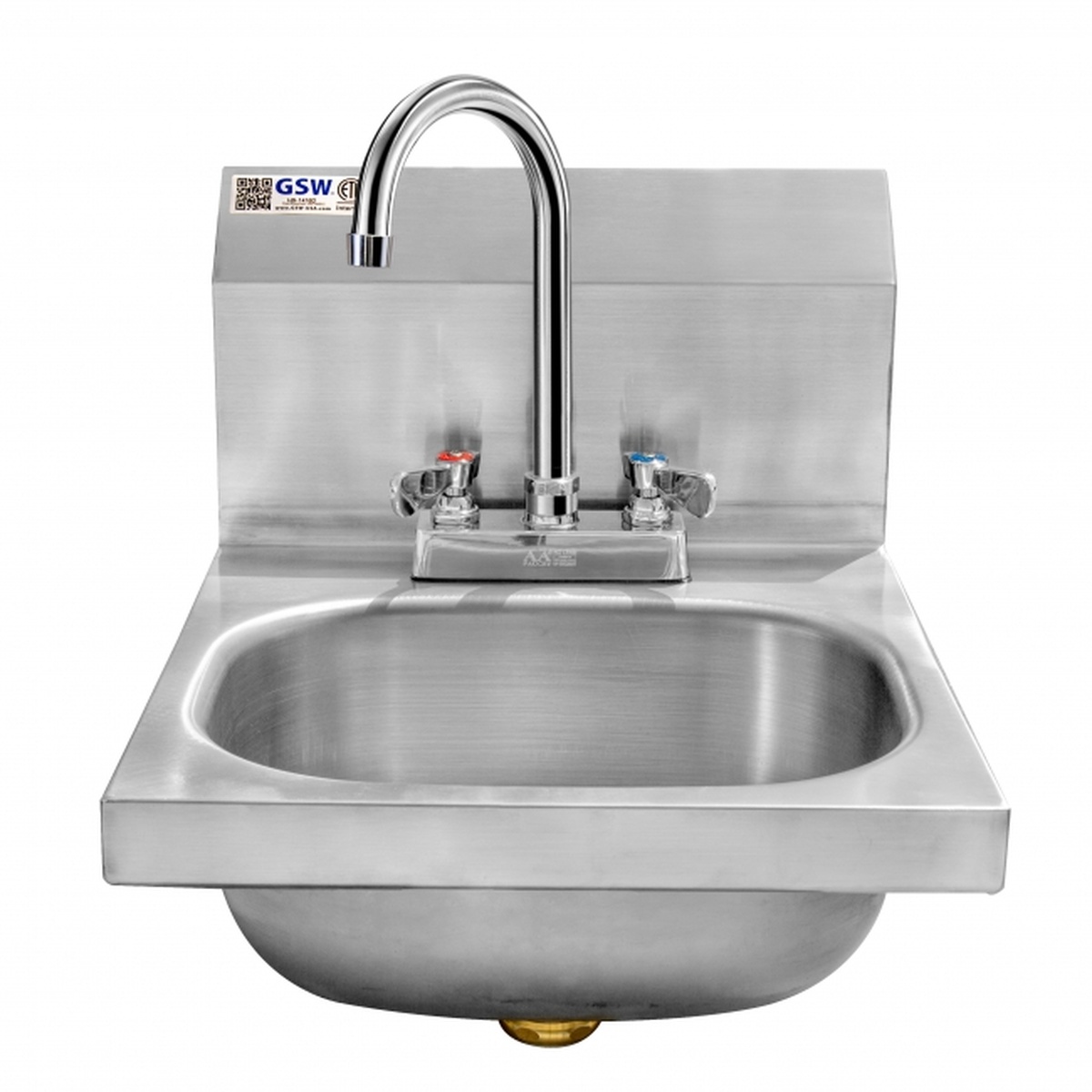 GSW USA HS-1416D stainless steel wall mount hand sink with deck-mount gooseneck faucet and backsplash