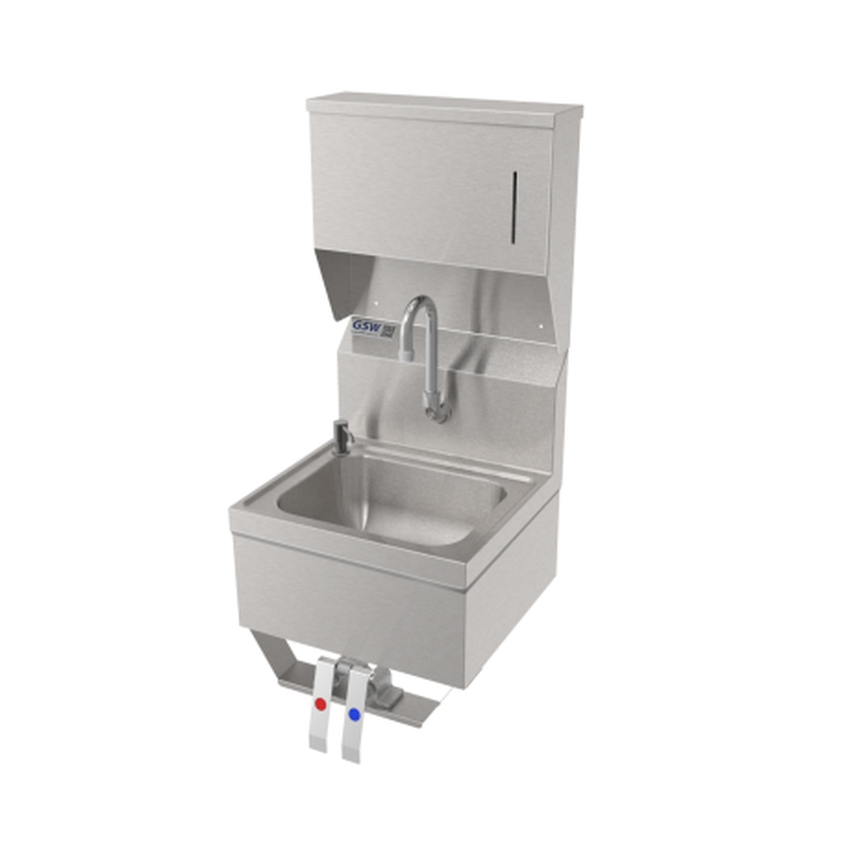 GSW USA HS-1615C stainless steel wall mount hand sink with gooseneck faucet and top-mounted towel dispenser