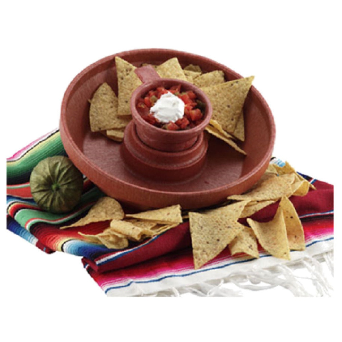 HS Inc. HS1003-PK paprika-colored 4 oz. salsa cup shown with tortilla chips and salsa