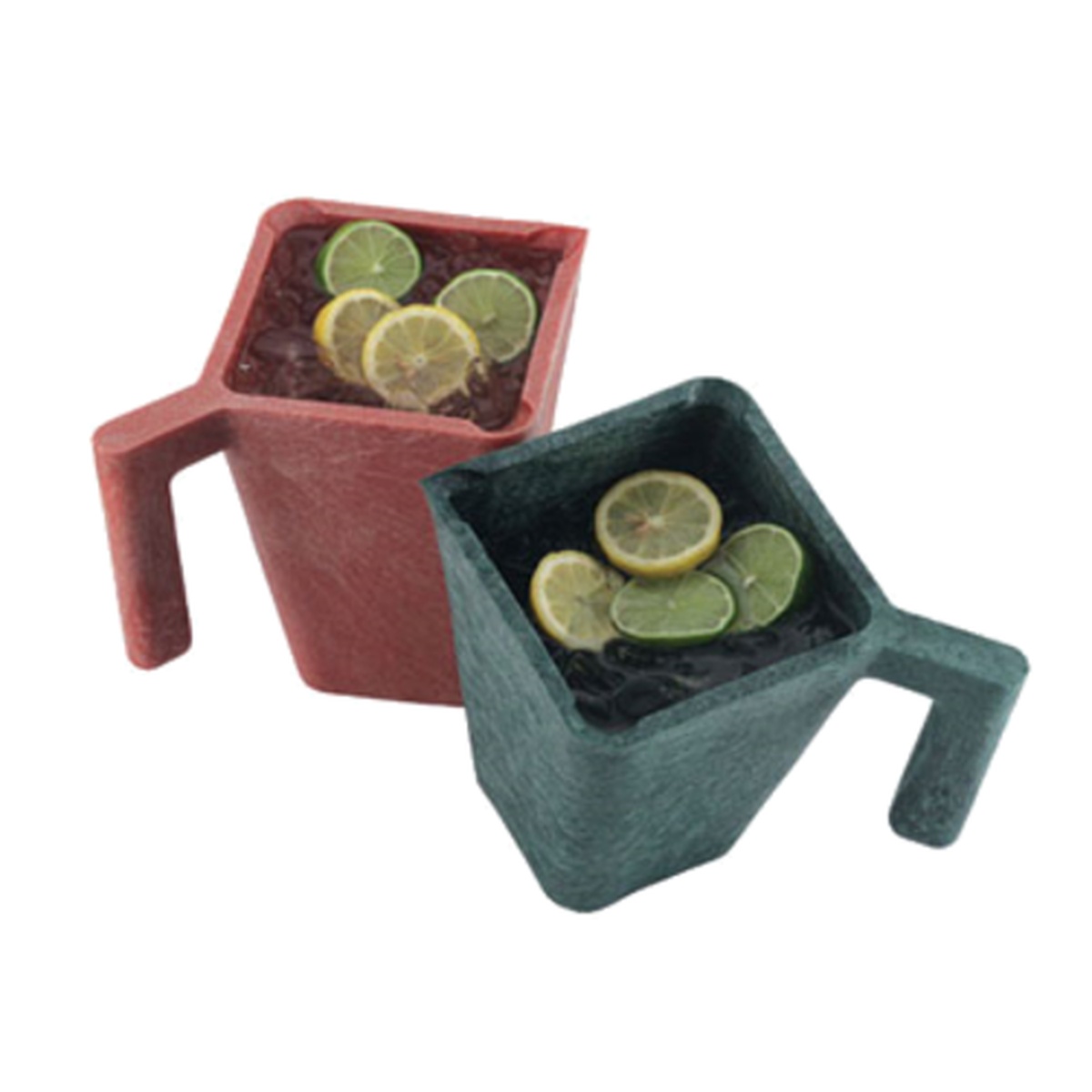HS Inc. HS1007 pitchers in Paprika and Jalapeno colors filled with cold beverages and citrus slices