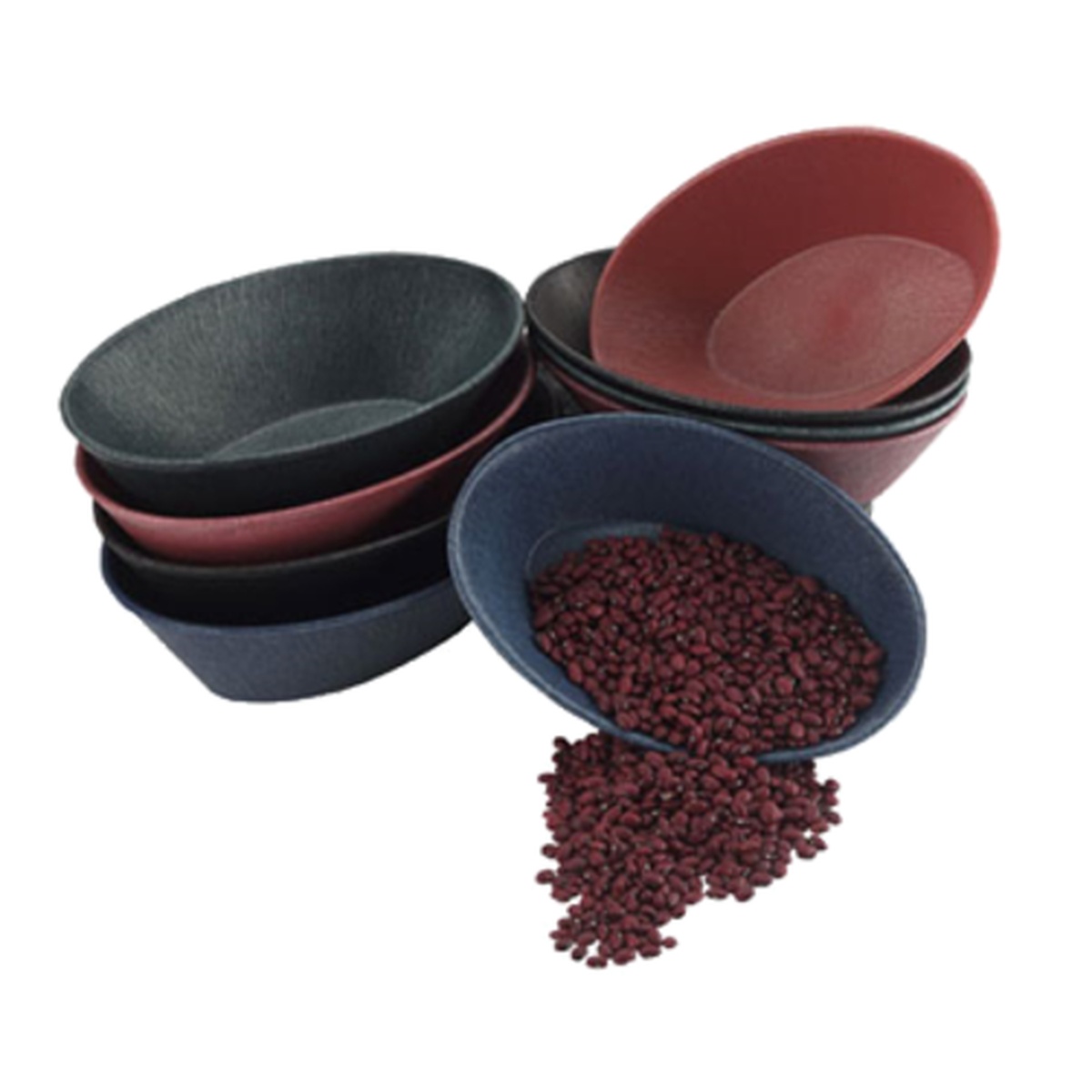 HS Inc. HS1011L-CH large oval polyethylene serving baskets shown in charcoal, burgundy, and navy colorways