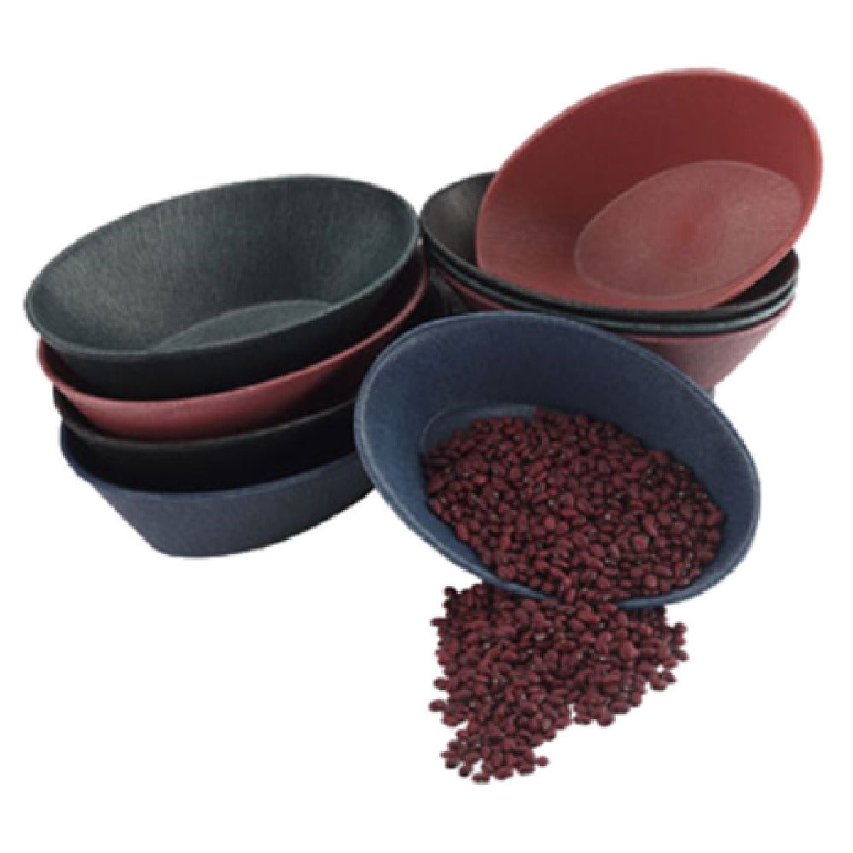 HS Inc. HS1011L-RB large oval polyethylene serving baskets in raspberry, black, and navy color variants