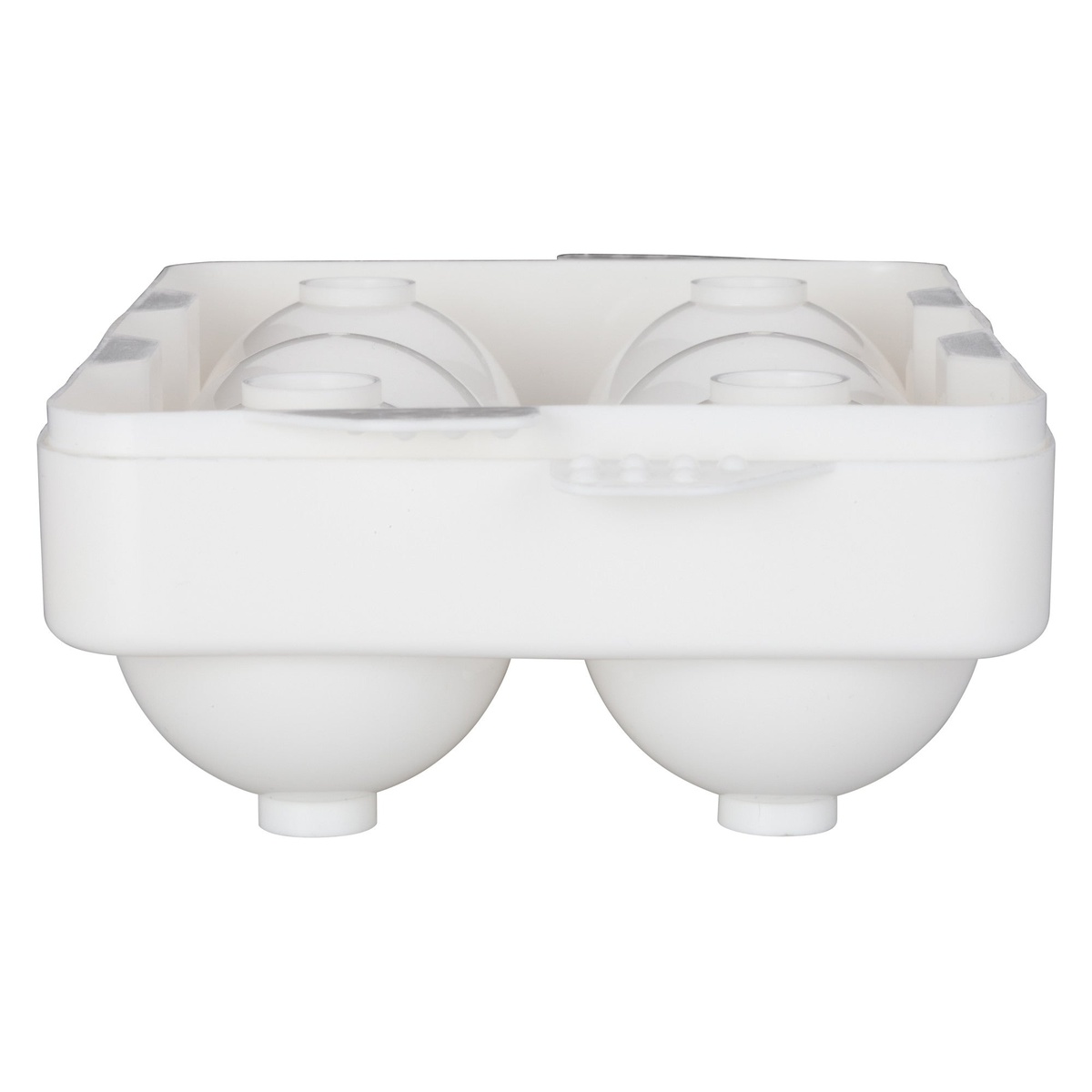 Winco ICCP-6W ice sphere tray side view showing assembled top and bottom halves with sphere cavities