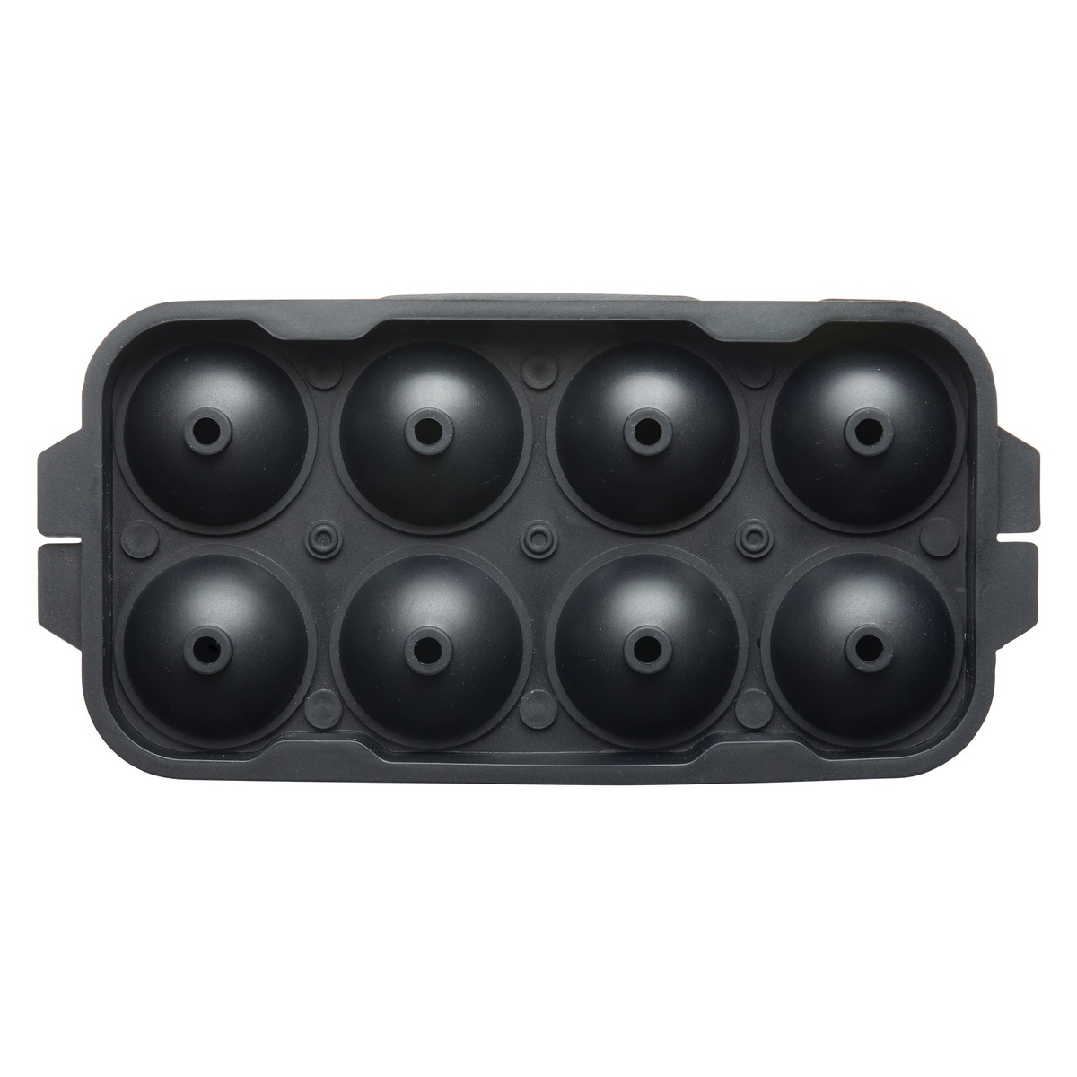 Top-down overhead view of assembled Bar Maid ICCP-8K black silicone ice tray showing all 8 dome tops with fill holes