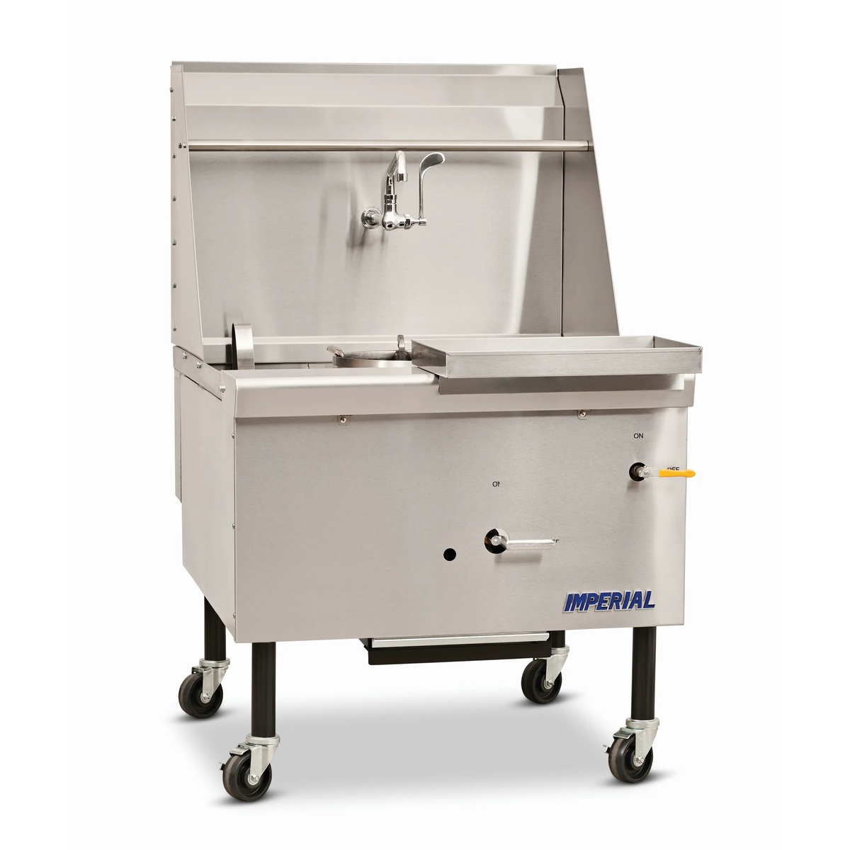 Imperial ICRA-2 stainless steel dual-burner gas wok range with swing faucet and backsplash