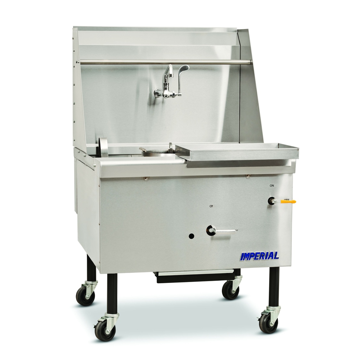 Imperial ICRA-4 wok range with backsplash, swing faucet, and landing ledge