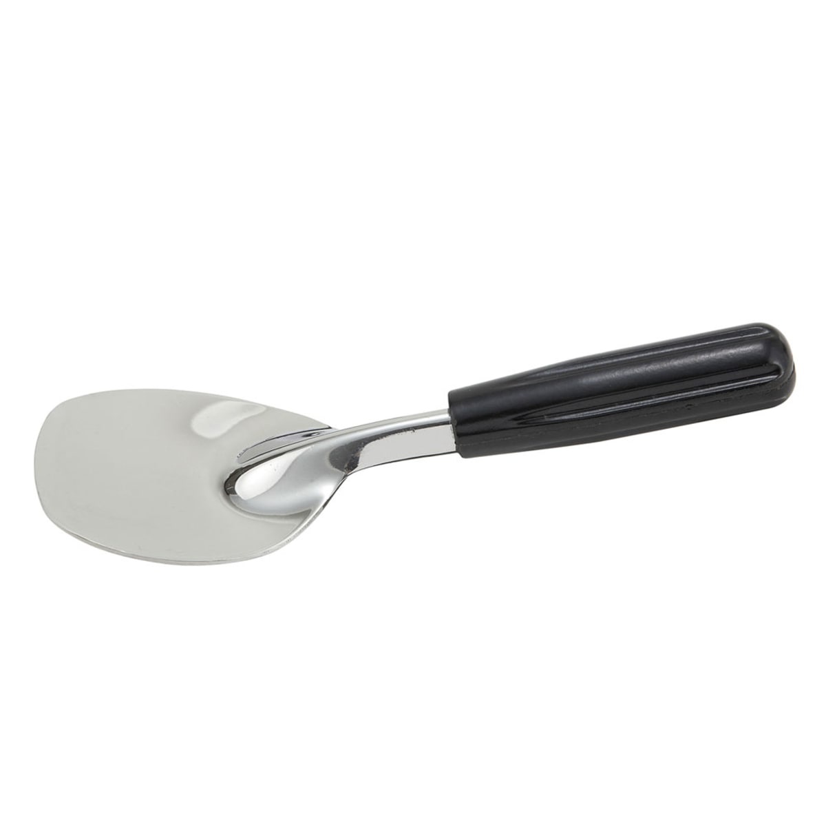 Winco ICS-1 aluminum ice cream spade with black plastic handle and wide silver blade