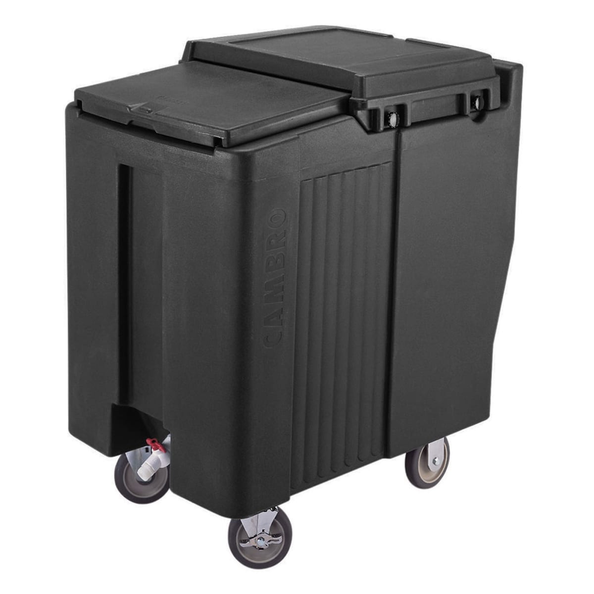 Cambro ICS125T110 black SlidingLid insulated mobile ice caddy with four casters and sliding flat-top lid