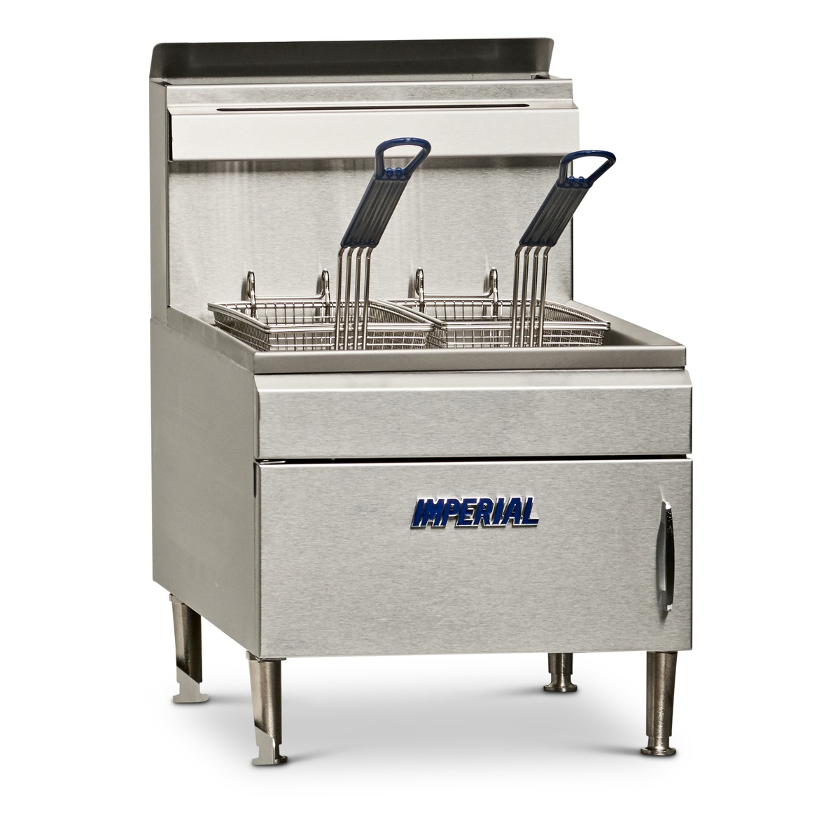 Imperial IFST-25 stainless steel countertop gas fryer with two nickel-plated fry baskets