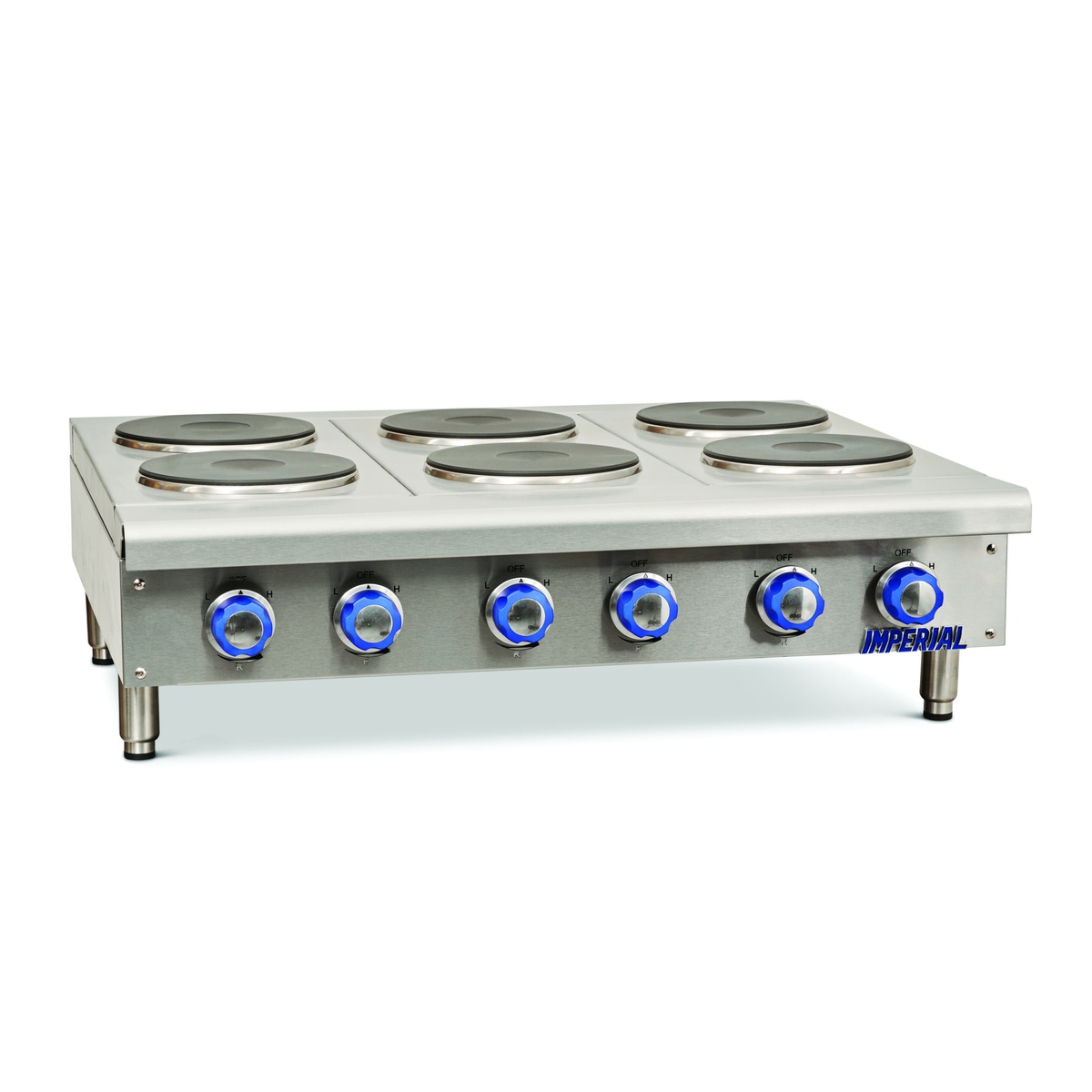 Imperial IHPA countertop electric hot plate with round plate elements and front-mounted control knobs