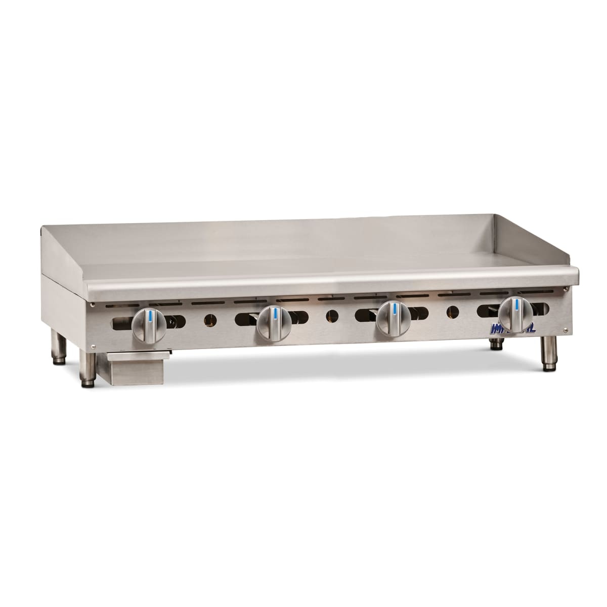 Imperial IMGA-4828-1 countertop manual gas griddle with stainless exterior and control knobs