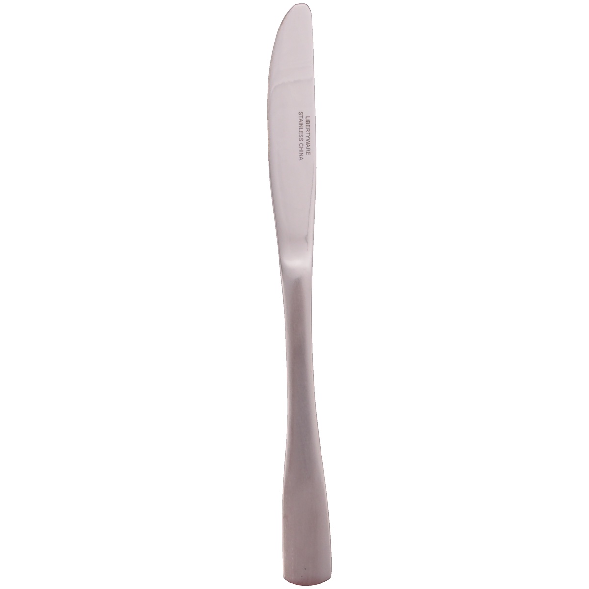 Libertyware Independence IND3 dinner knife with satin-finished handle and serrated blade, shown against white background