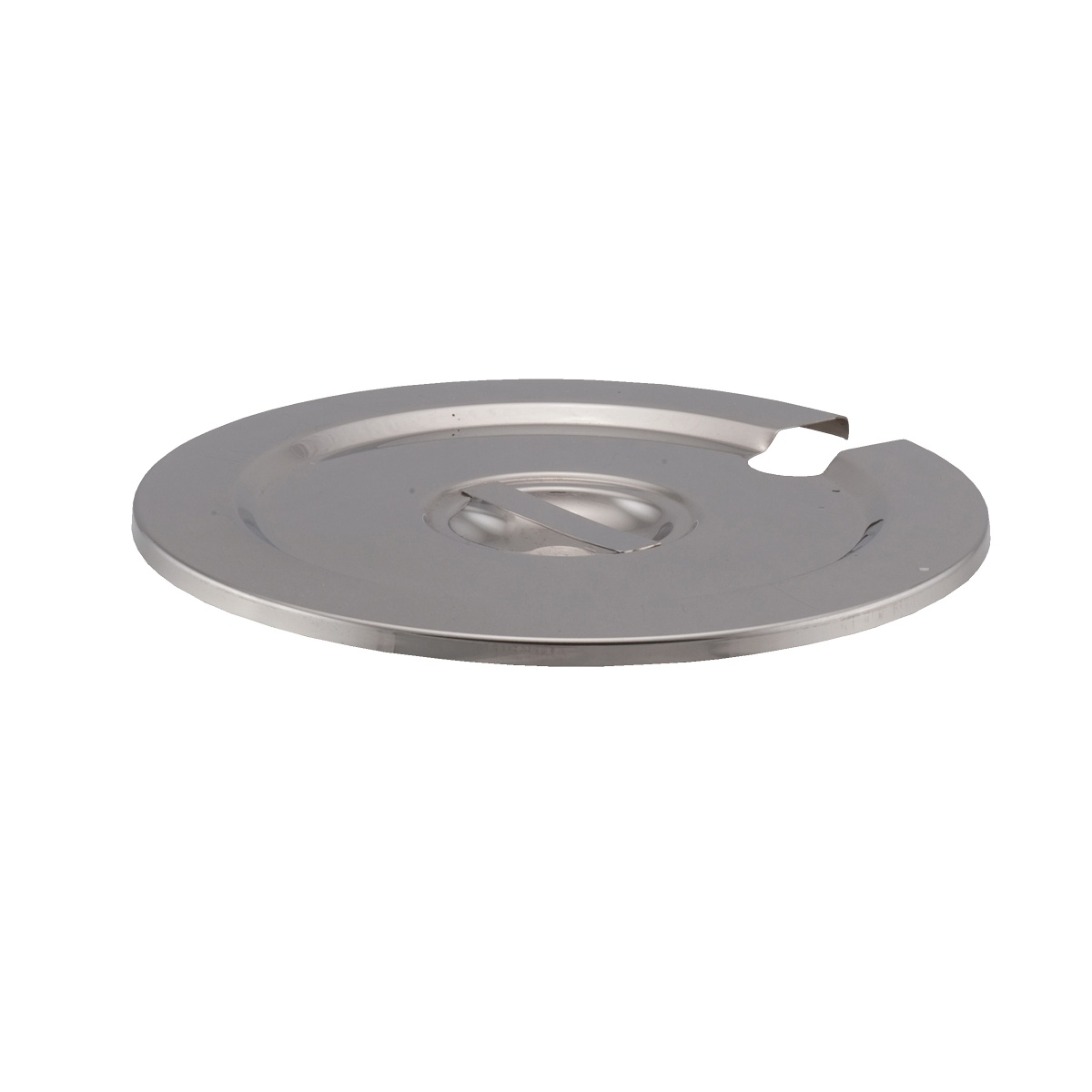 Libertyware IPC07 stainless steel round inset pan cover with notch and center handle, mirror polished finish