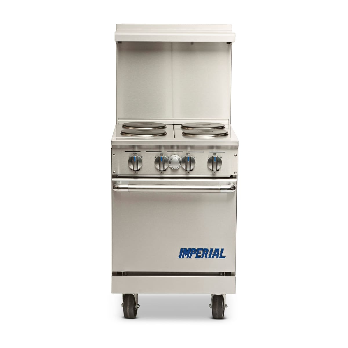 Front view of Imperial IR-4-E electric range with four round elements and space-saver oven