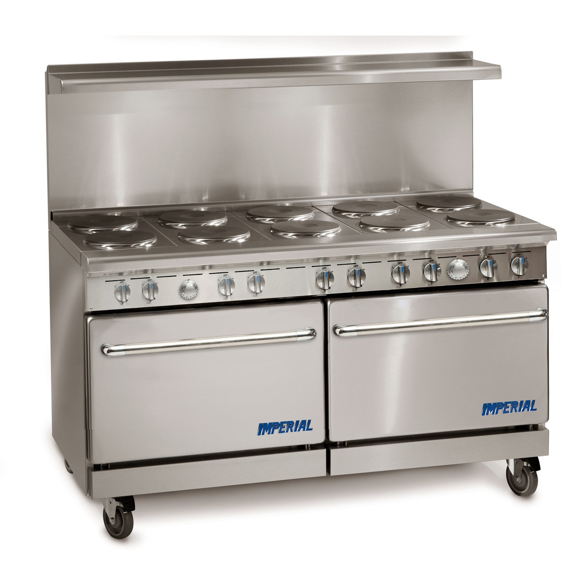 Imperial IR-4-G36T-E electric range with round plates, griddle section, and dual oven base
