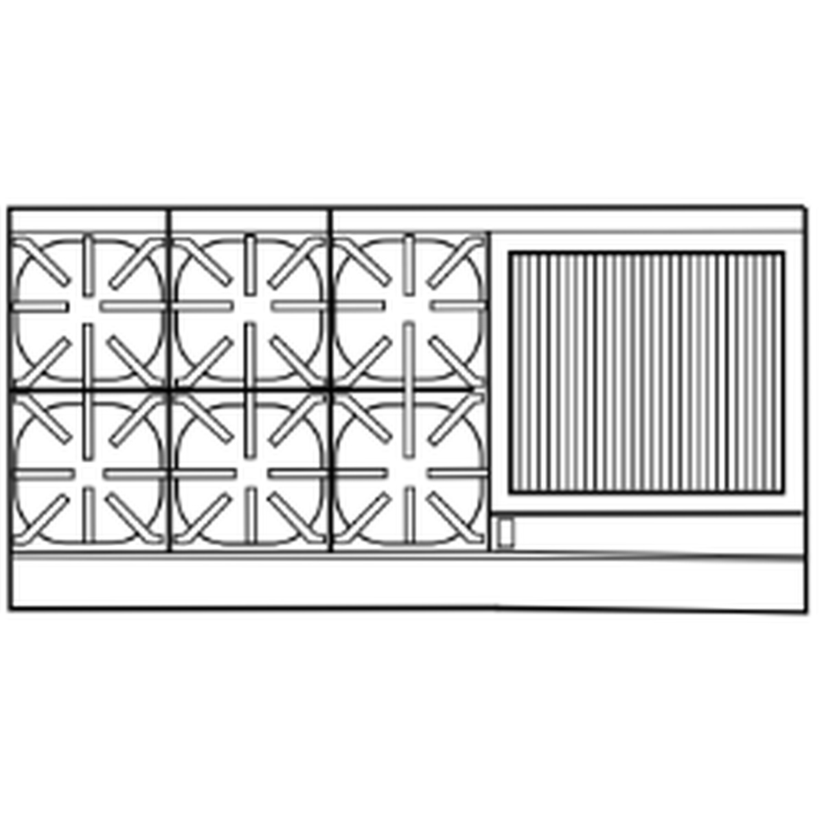 Top layout diagram showing burner section with broiler and grate area