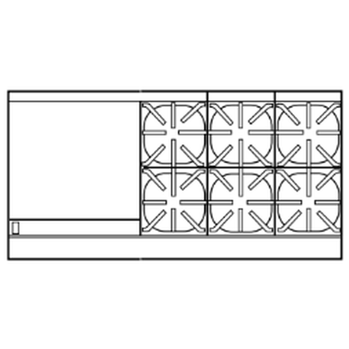 Top layout diagram with large burner section and griddle section