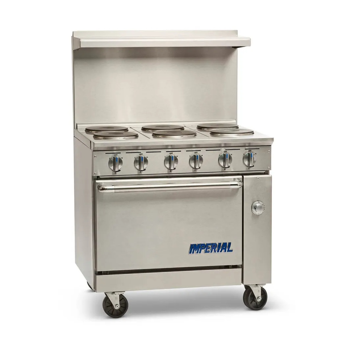 Imperial IR-6-E-C electric range with six round plates and convection oven base