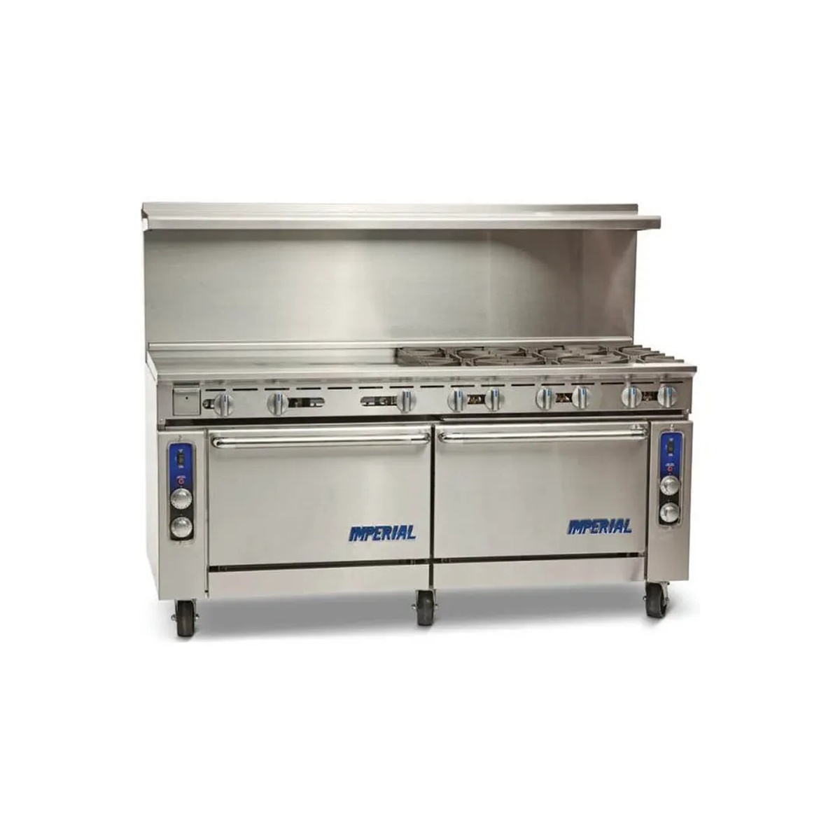 Imperial IR-6-G36-CC gas range with six burners, 36 inch griddle, and two oven doors