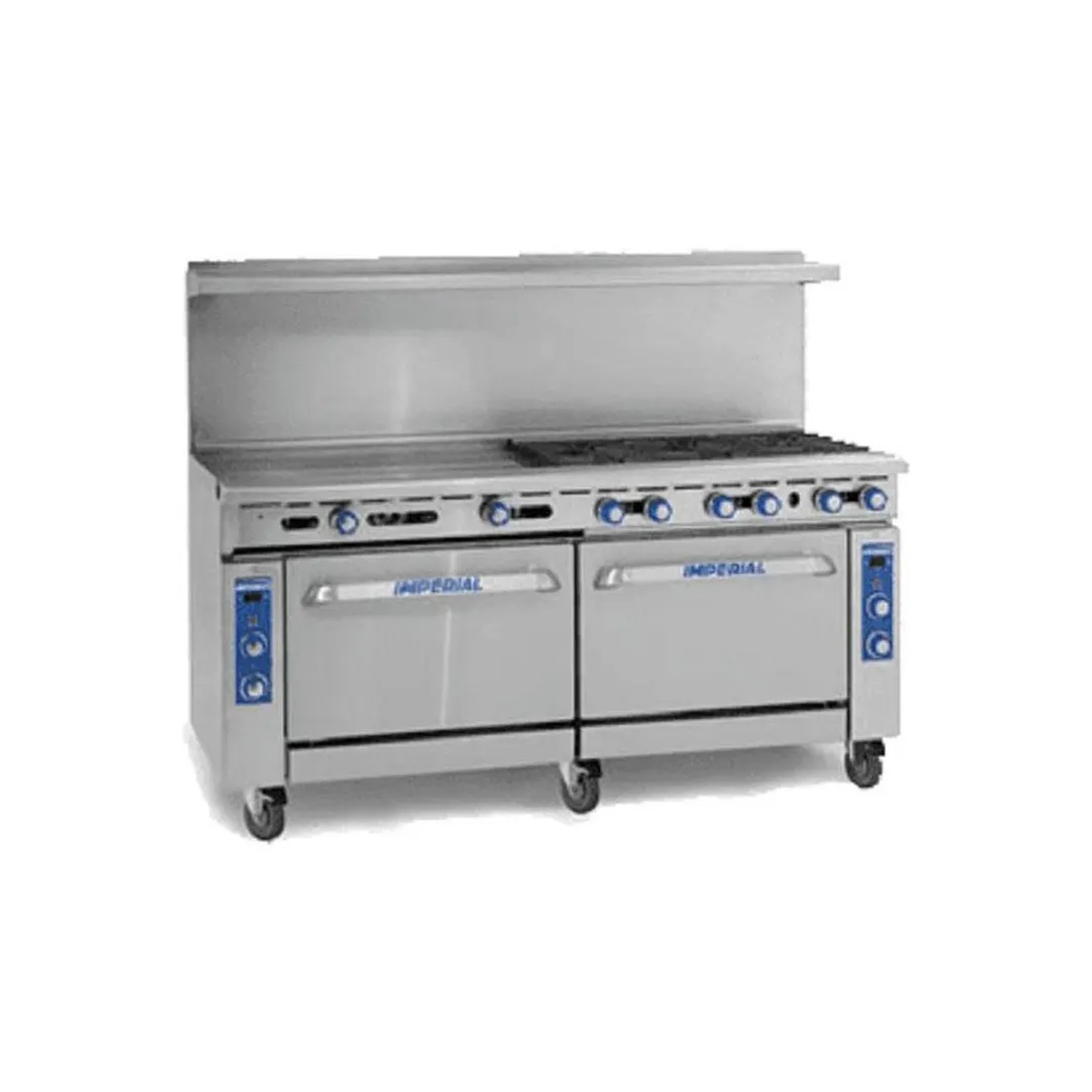 Imperial IR-8-G24 72 inch gas range with eight burners, 24 inch griddle, and two oven doors