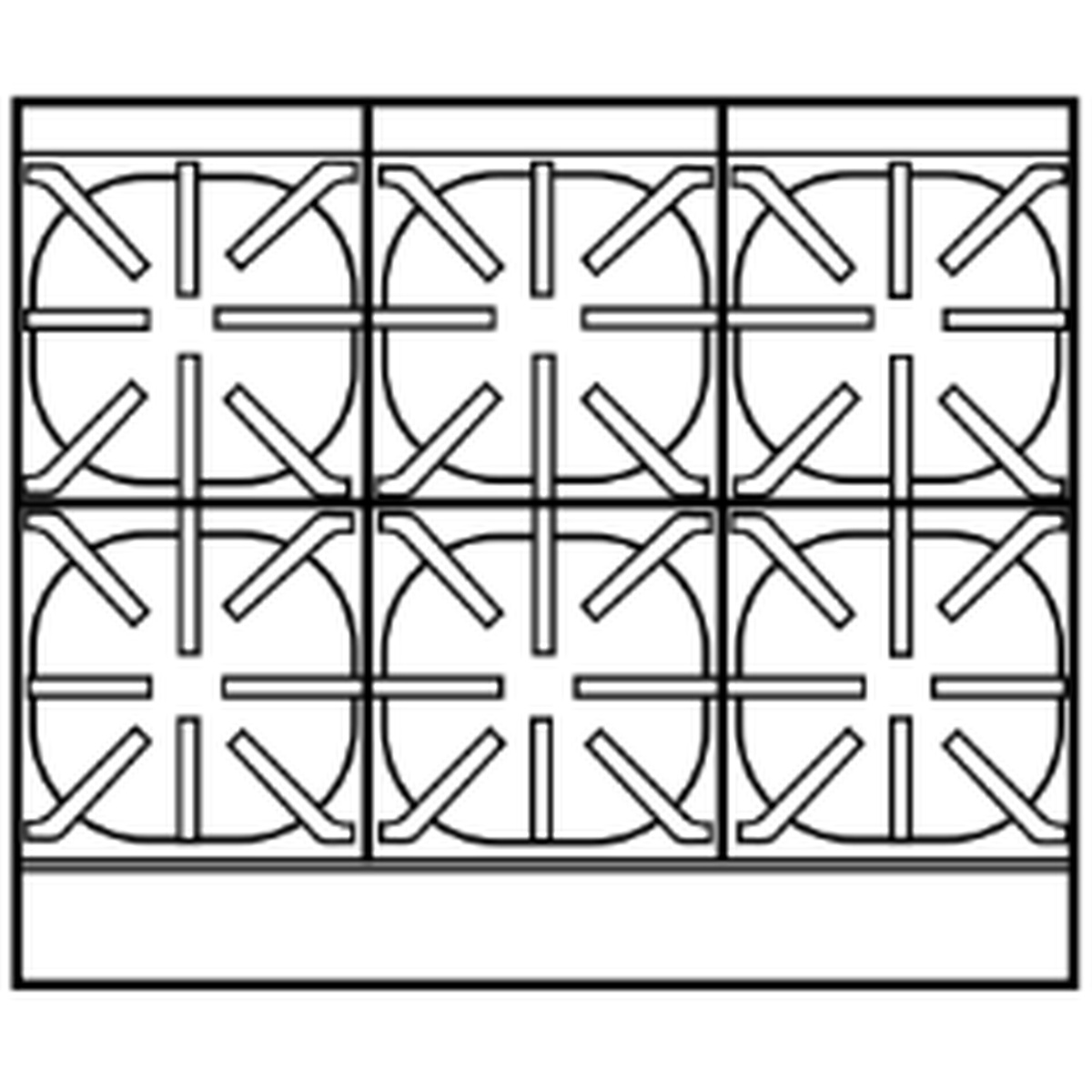 Range top configuration diagram showing six round burners