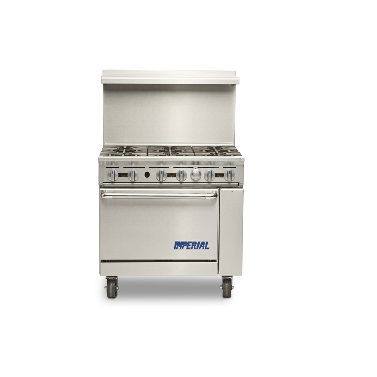 Imperial IR-G36-C commercial range front view with oven base