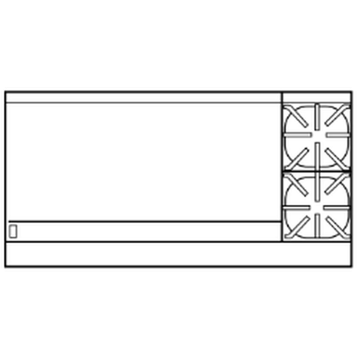 Top layout diagram showing a wide griddle section next to a smaller open burner section