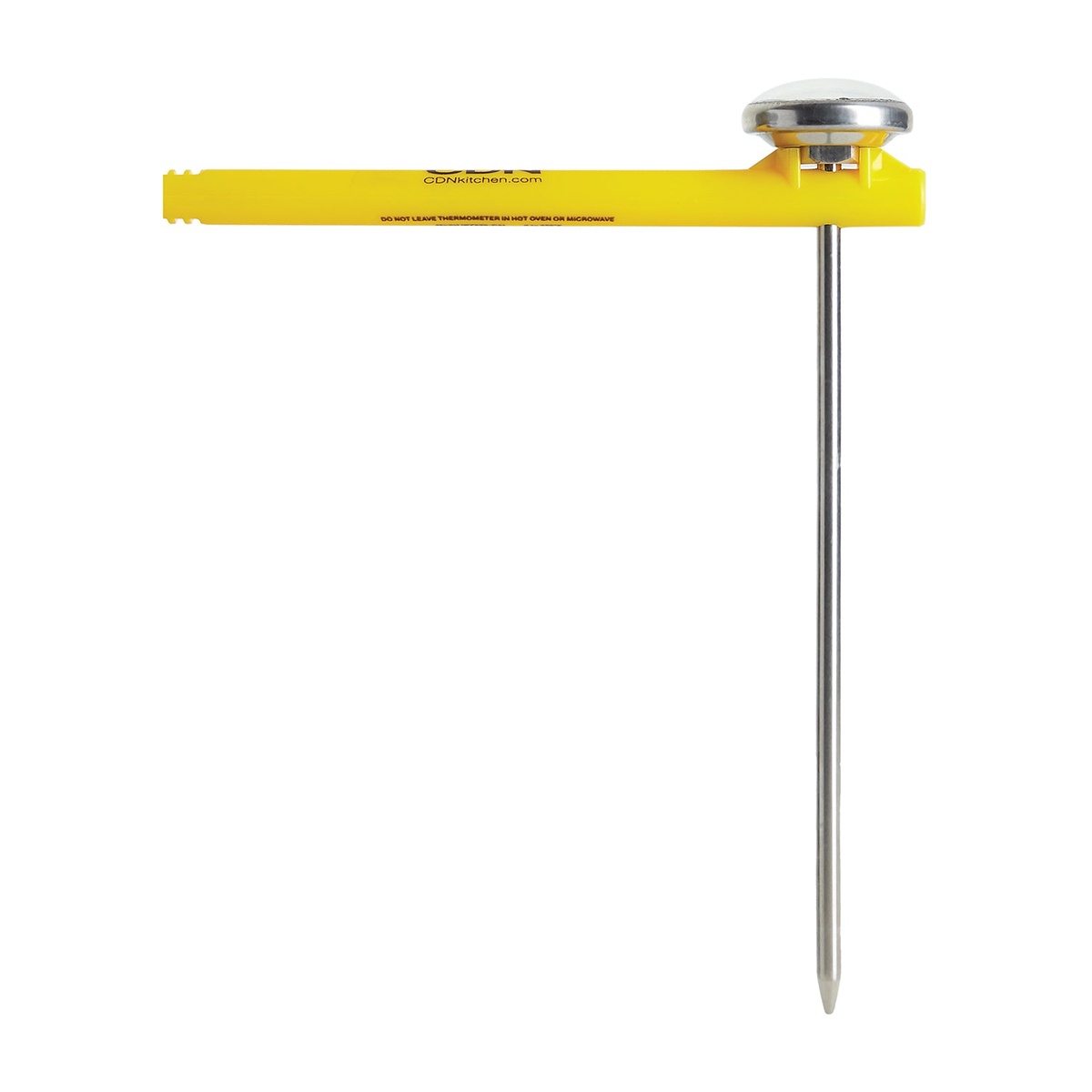 CDN IRT220 thermometer shown with sheath extended horizontally to demonstrate the built-in calibration tool wrench position on the sheath