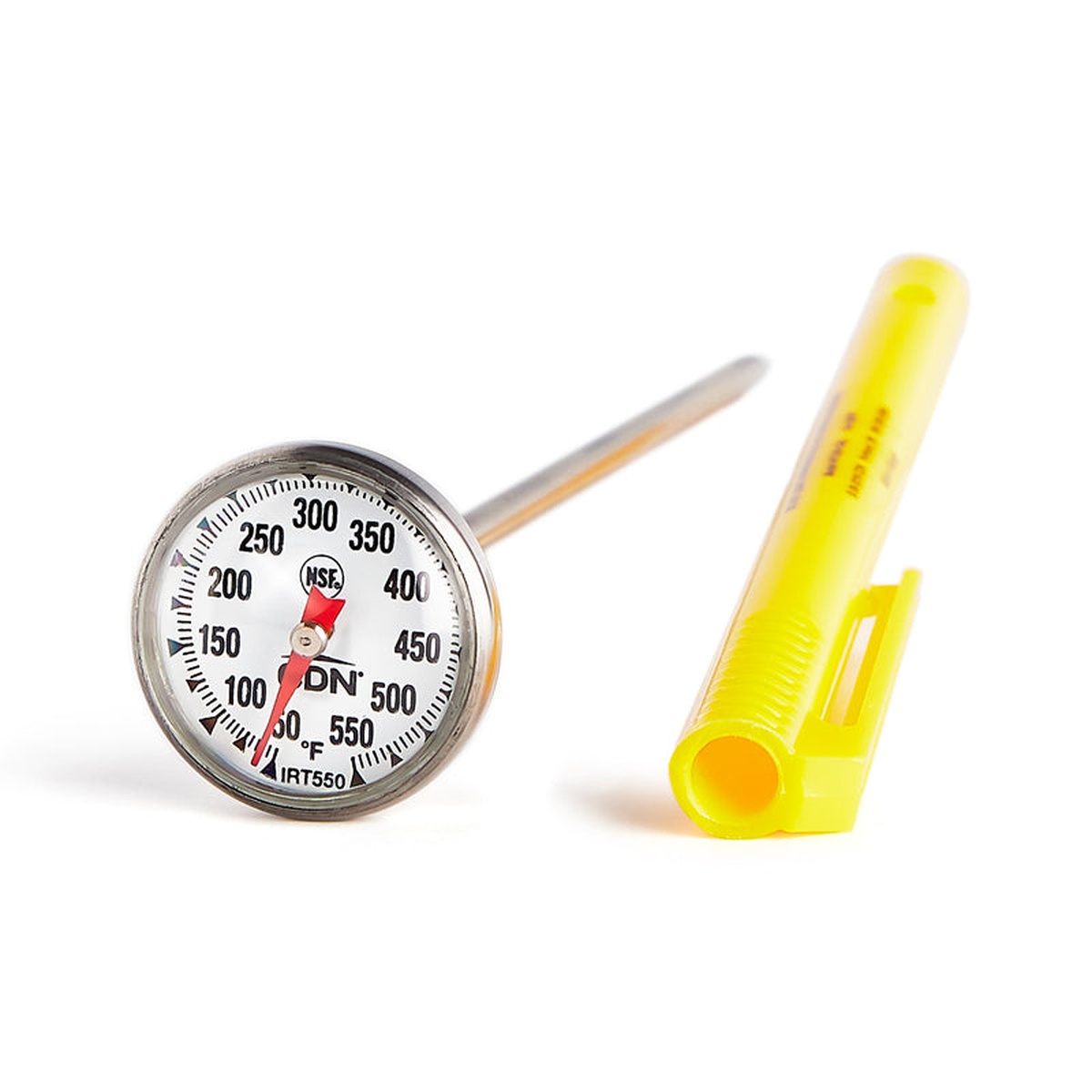CDN IRT550 high-temperature pocket thermometer with stainless steel probe and yellow protective sheath