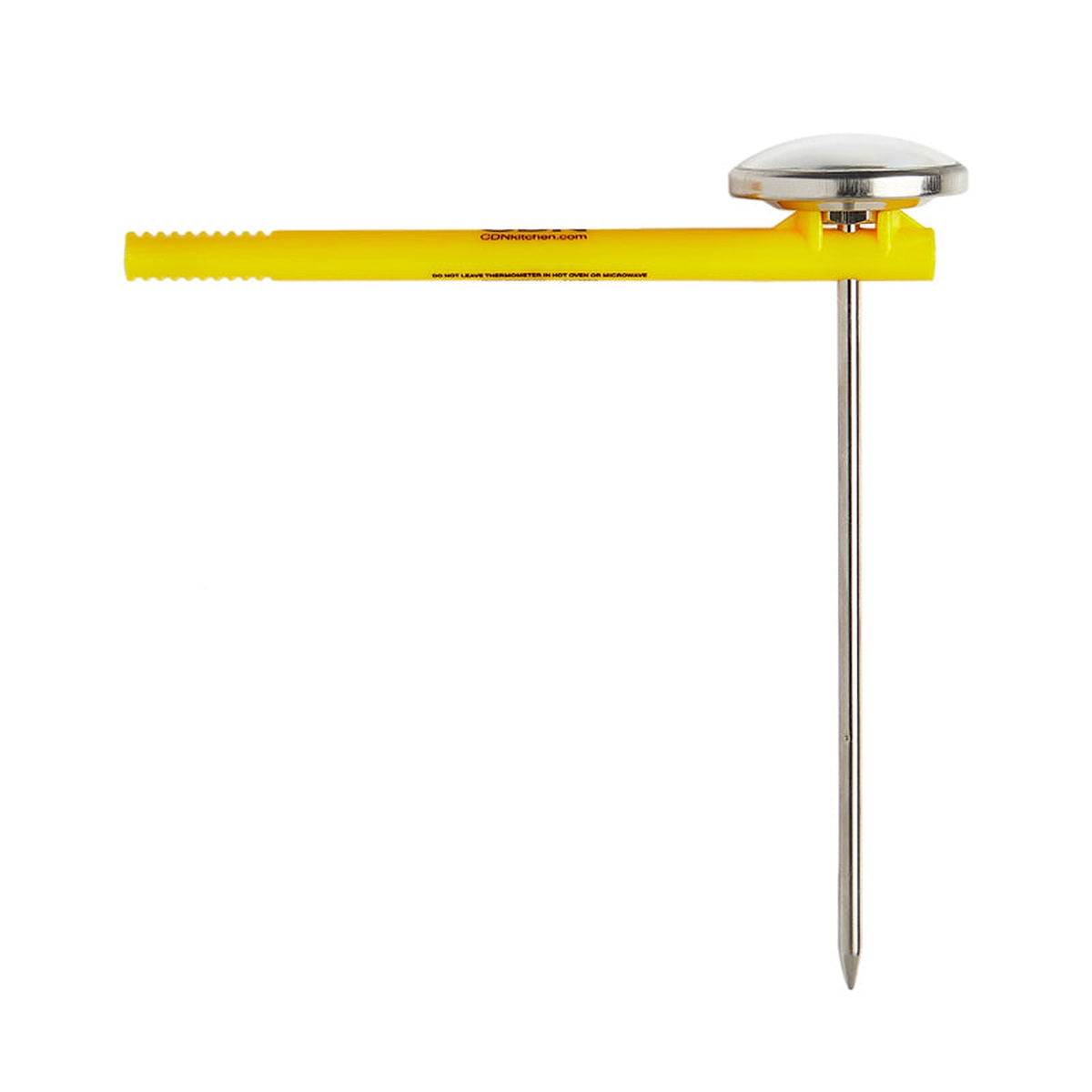 CDN IRXL220 thermometer inserted into yellow sheath being used as a handle extension
