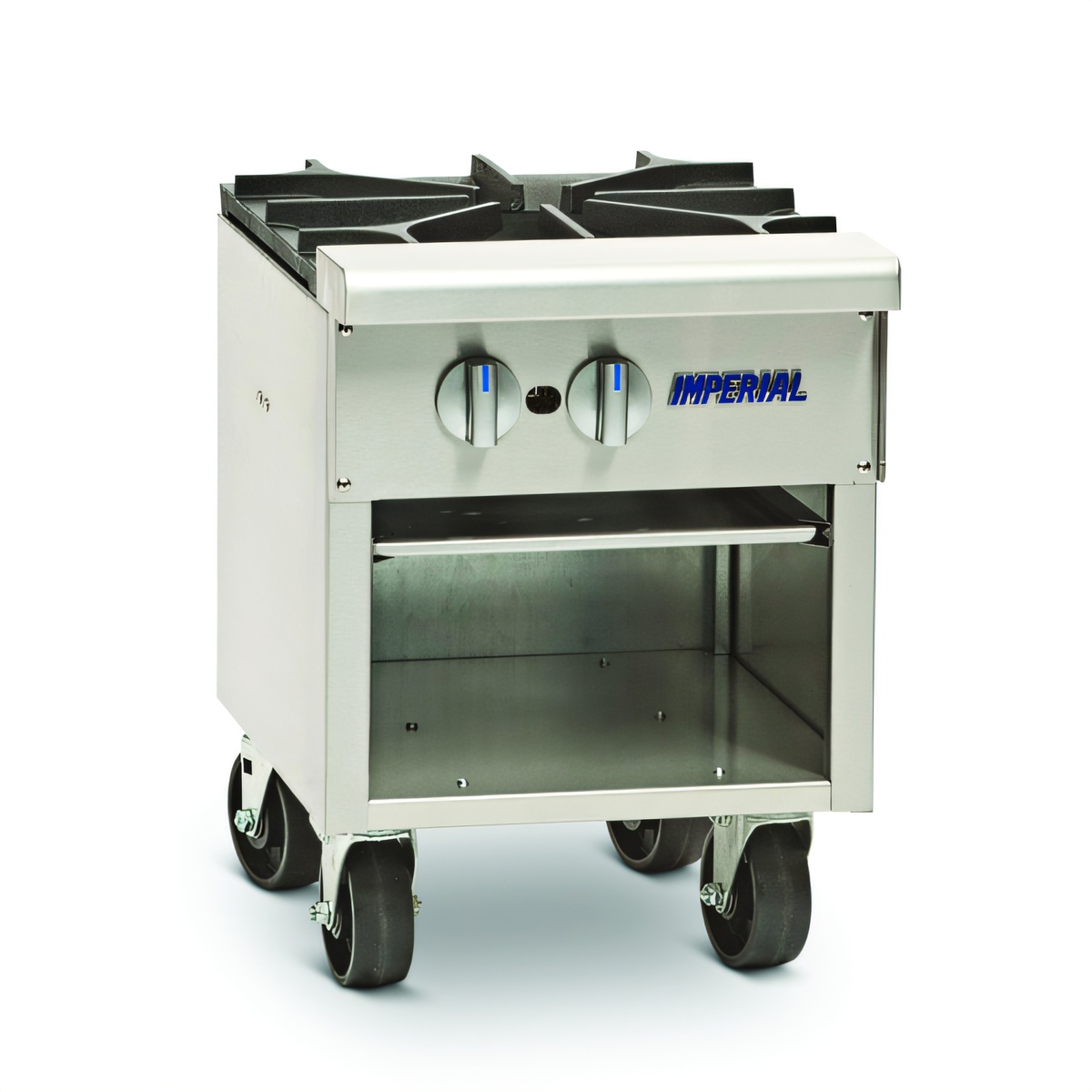 Imperial ISPA-18-2 stainless steel two-burner stock pot range with open cabinet base