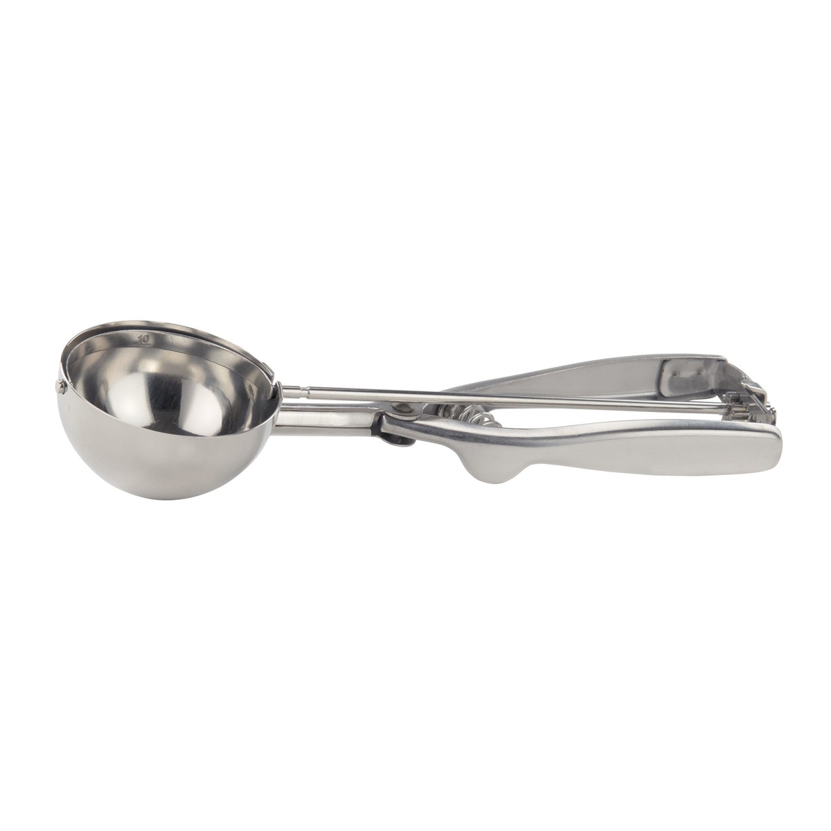 Winco ISS-10 stainless steel size 10 squeeze disher with curved bowl and squeeze-trigger handle