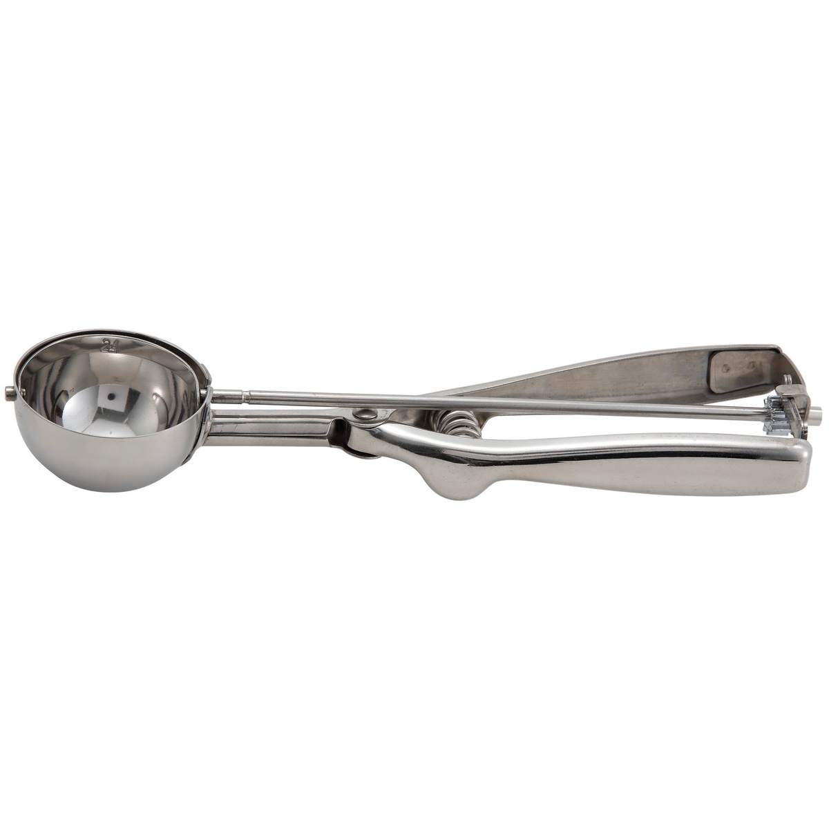 Winco ISS-24 stainless steel size 24 squeeze disher with round bowl and squeeze trigger handle