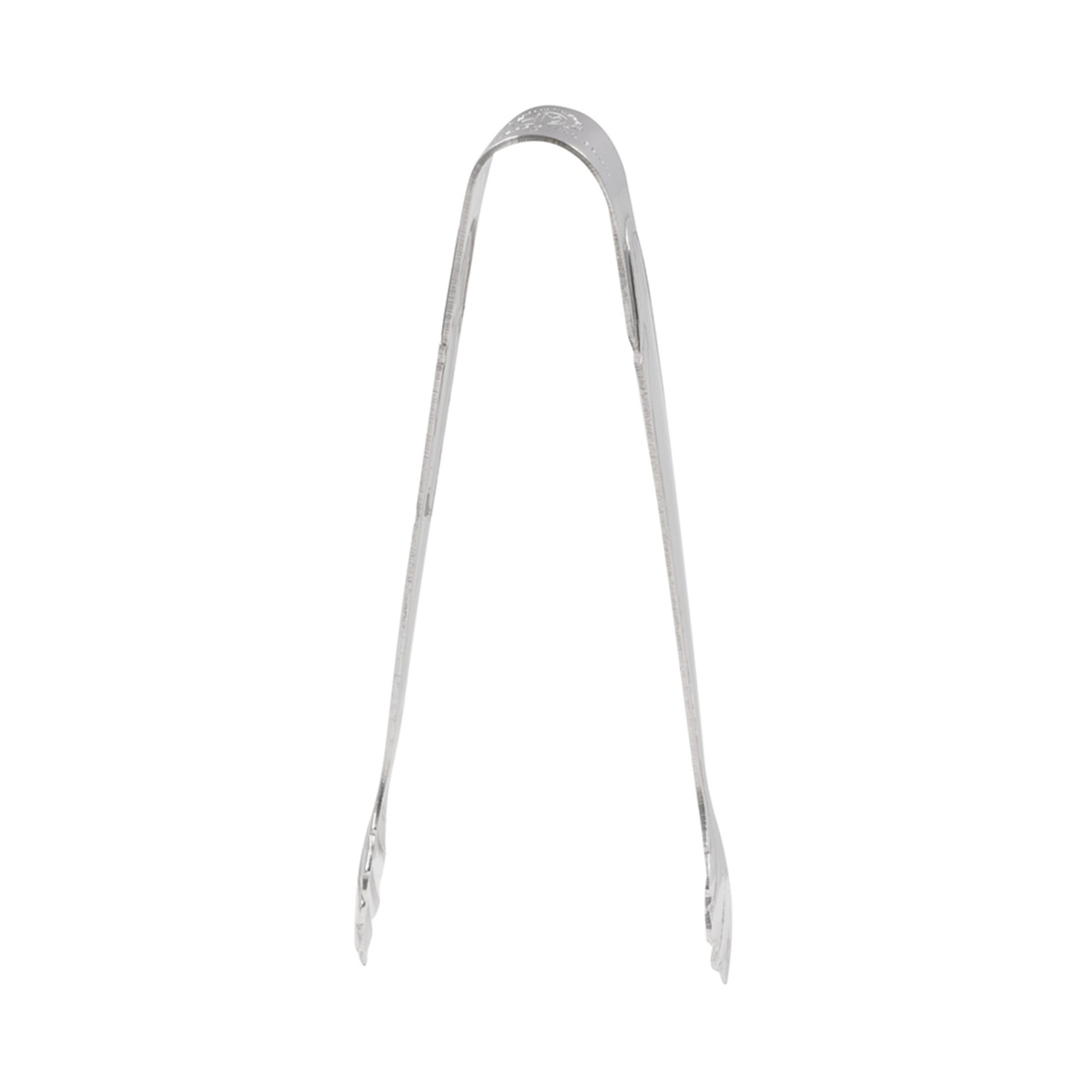 American Metalcraft IT400 sugar tongs, front-facing slim profile view on white background