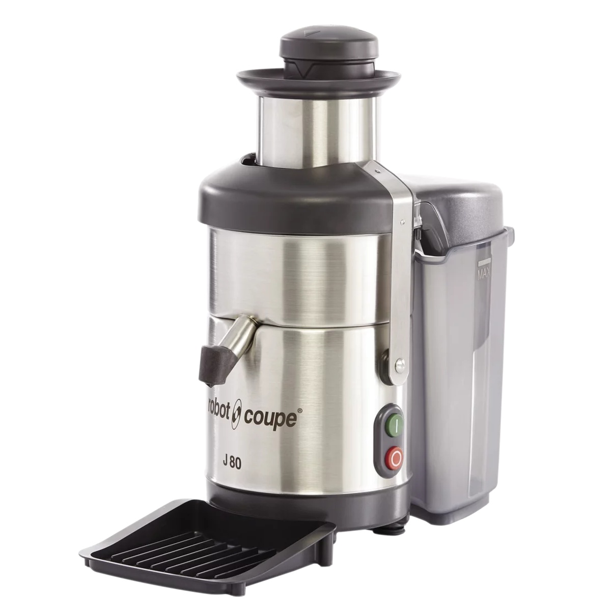Robot Coupe J80 automatic juice extractor with pulp container and drip tray