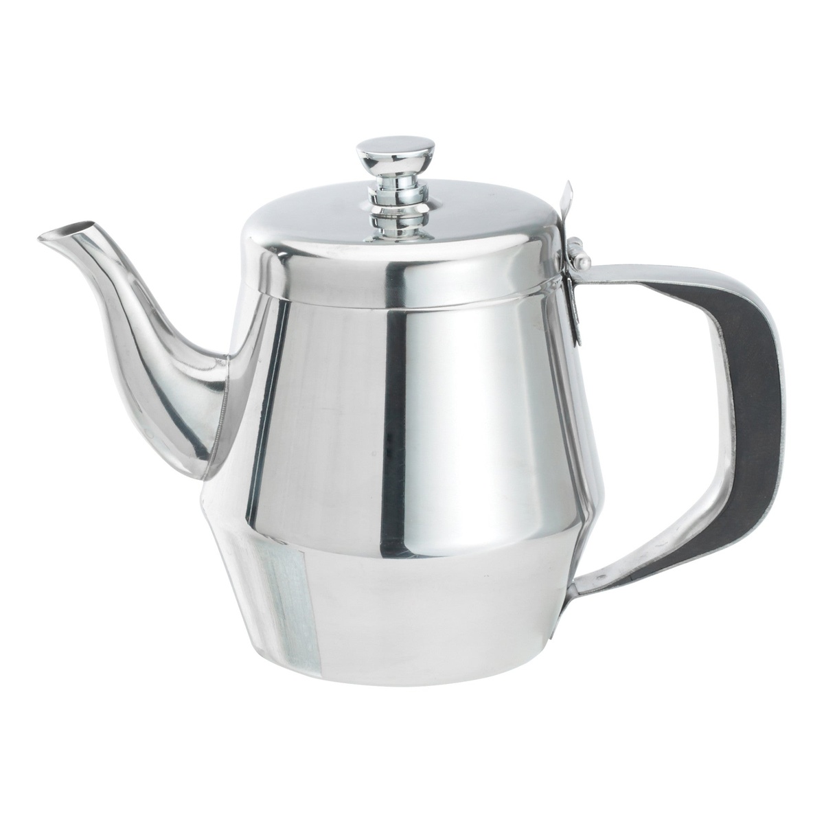 Winco JB2920 20 oz stainless steel gooseneck teapot with mirror finish and lid, full product view
