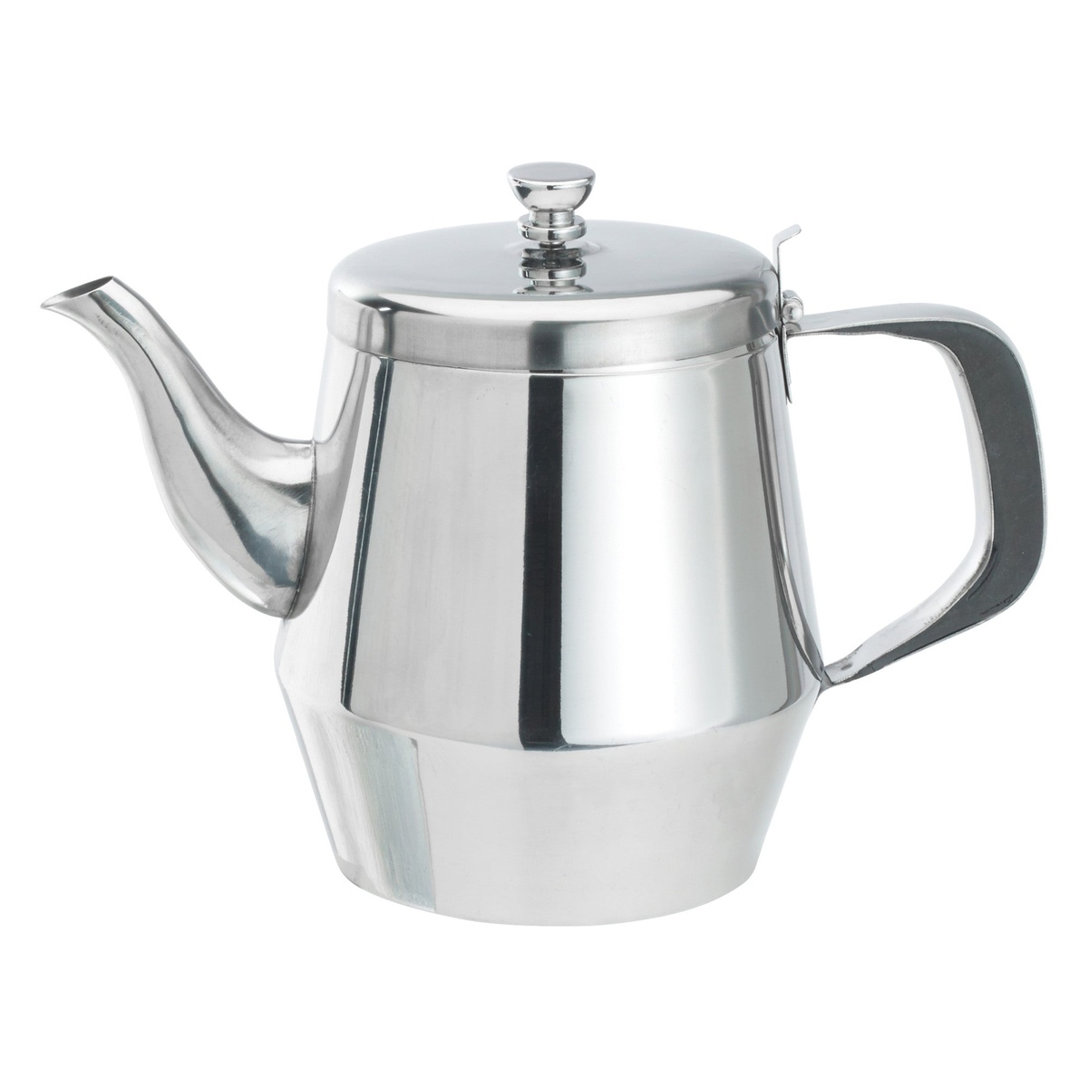 Winco JB2932 32 oz stainless steel gooseneck teapot with mirror finish and hinged lid