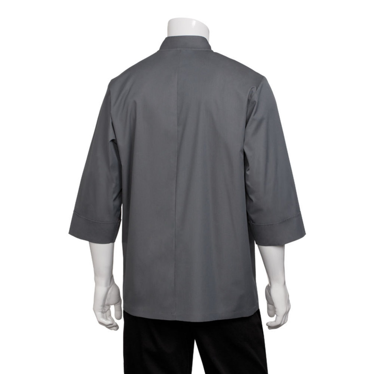 Chef Works Morocco Gray Chef Coat back view showing clean tailored silhouette and 3/4 sleeve cuffs