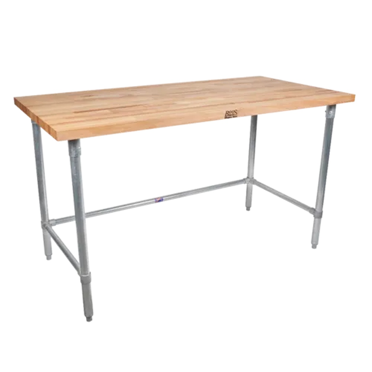 John Boos JNB08-X wood top work table with galvanized open base and maple surface