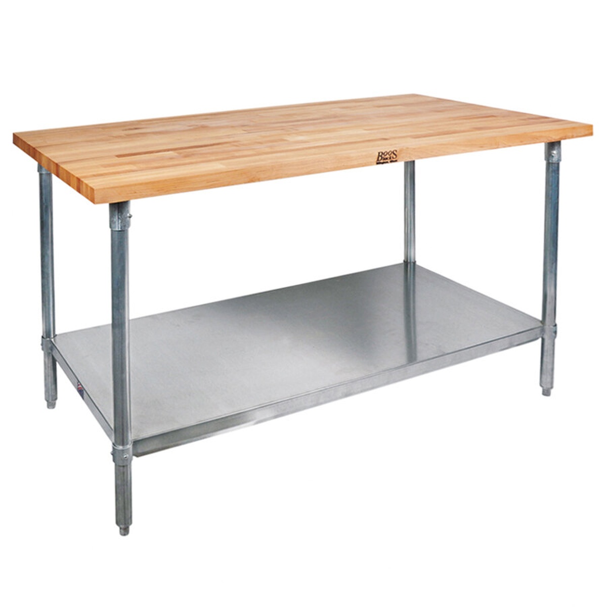 John Boos JNS04 wood top work table with hard rock maple surface and galvanized steel undershelf