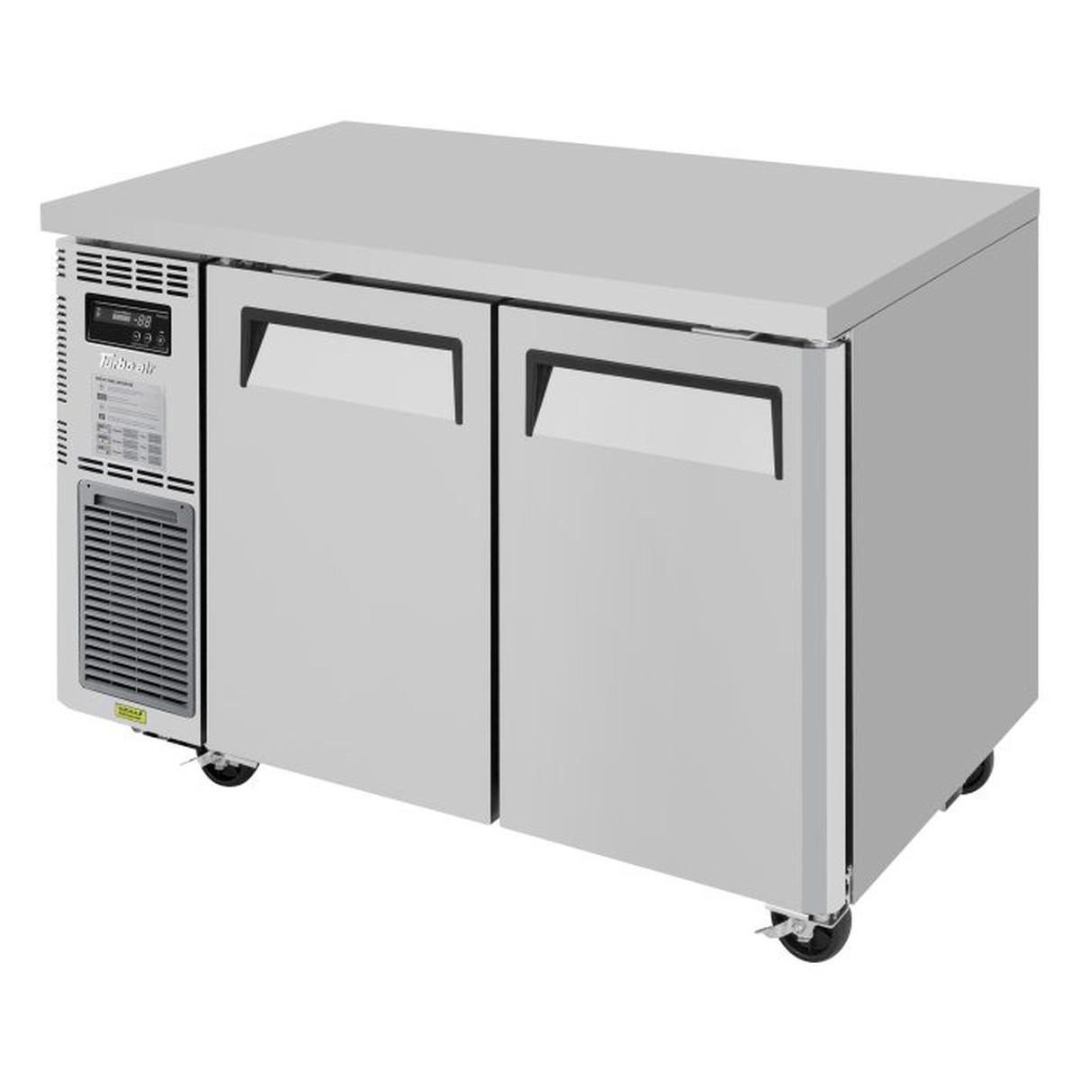 Turbo Air JUF-48-N two-section undercounter freezer with stainless steel doors and side-mount compressor