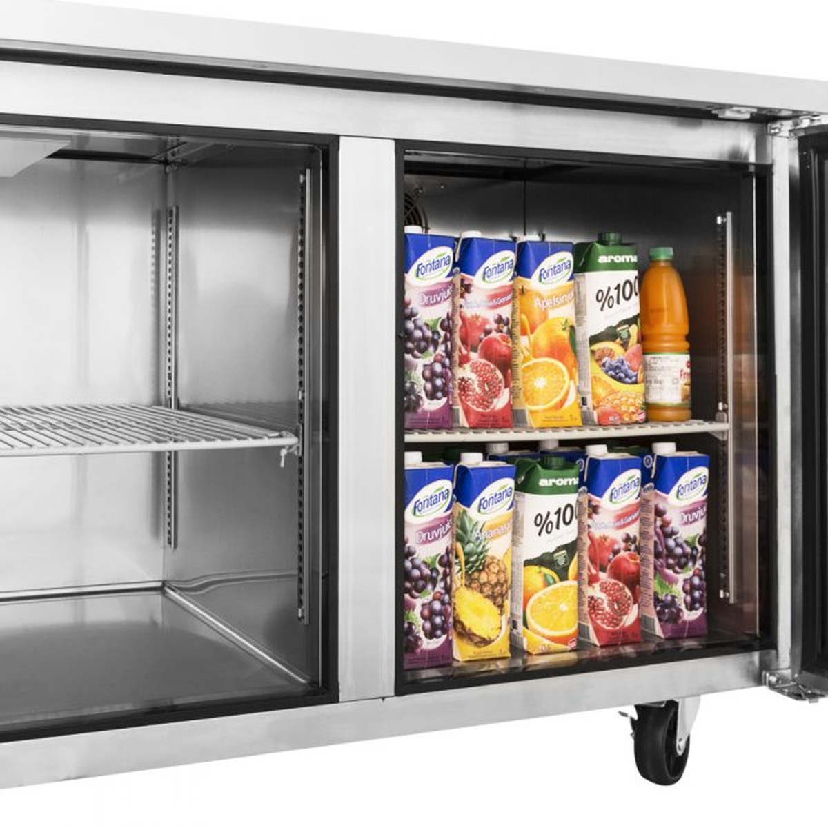 Interior view of Turbo Air JUR-60S-N6 undercounter refrigerator with shelving