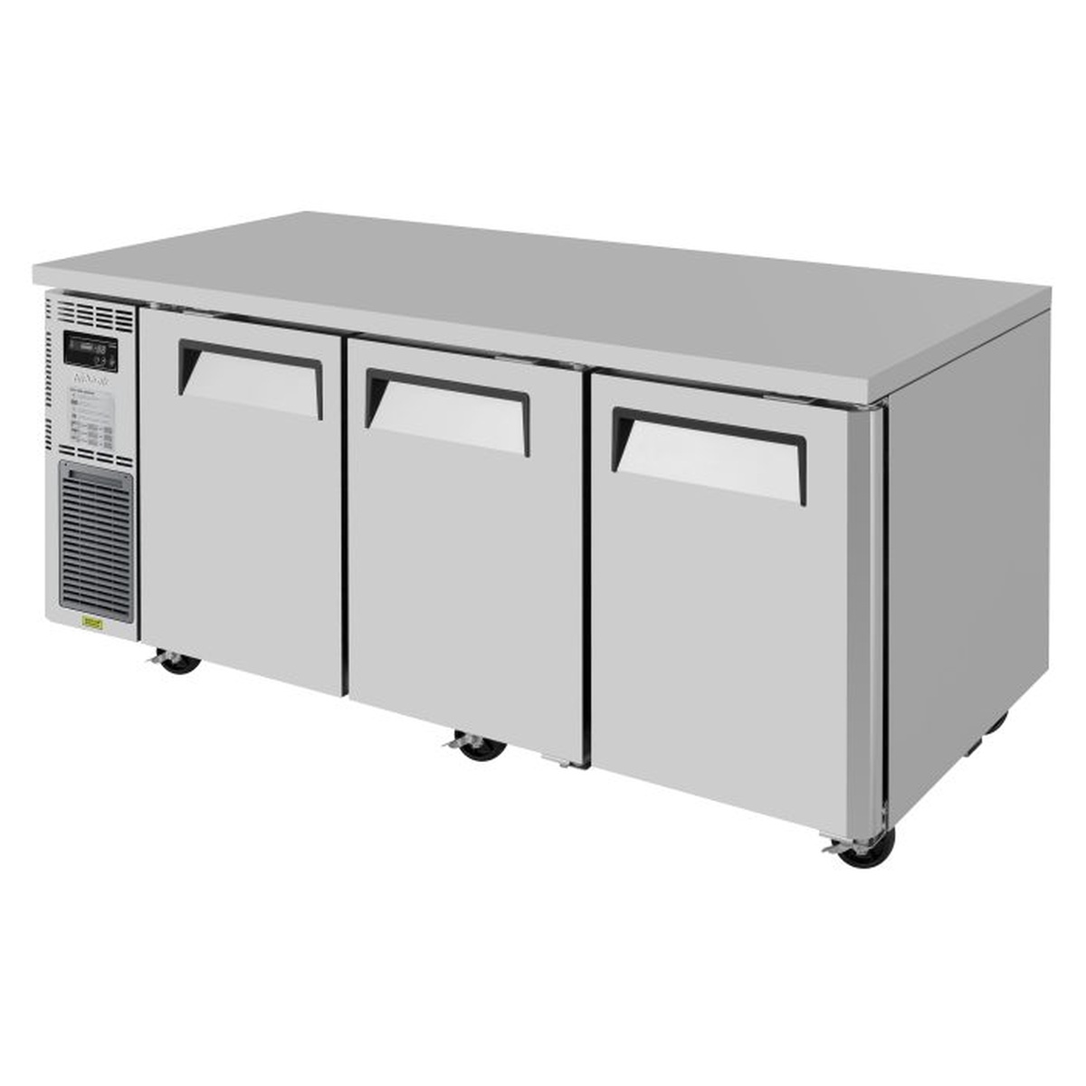 Turbo Air JUR-72-N6 three-section stainless steel undercounter refrigerator with side-mount compressor and recessed door handles