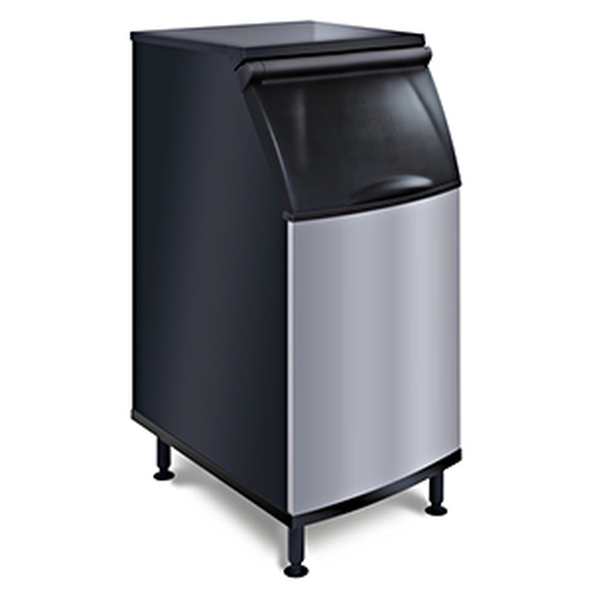 Koolaire K420 22-inch ice storage bin with stainless-like front panel, black side panels, and adjustable legs