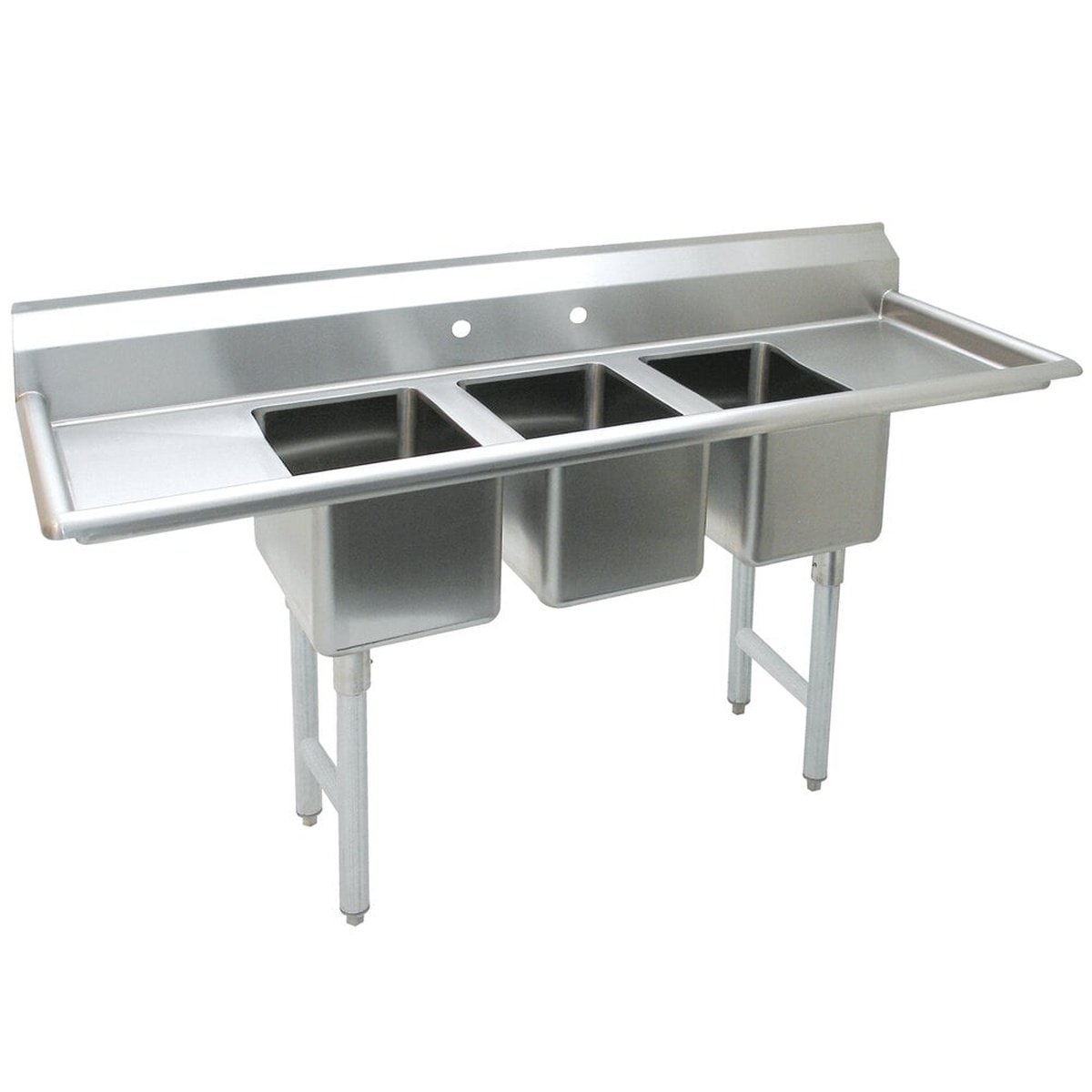 Advance Tabco K7-CS-21 three-compartment stainless steel convenience store sink with two drainboards