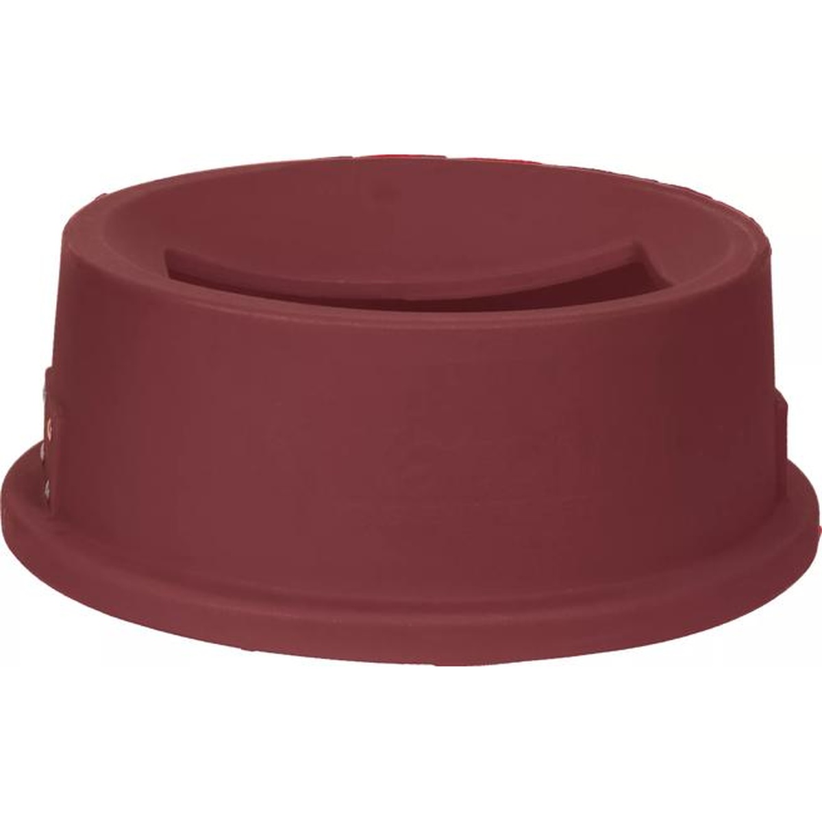 Exterior view of the burgundy KatchAll flatware retriever lid showing closed dome shape and HDPE construction
